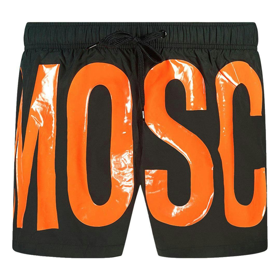Moschino Men's Orange/Black Logo Swim Shorts - Xl - 100% Polyester
