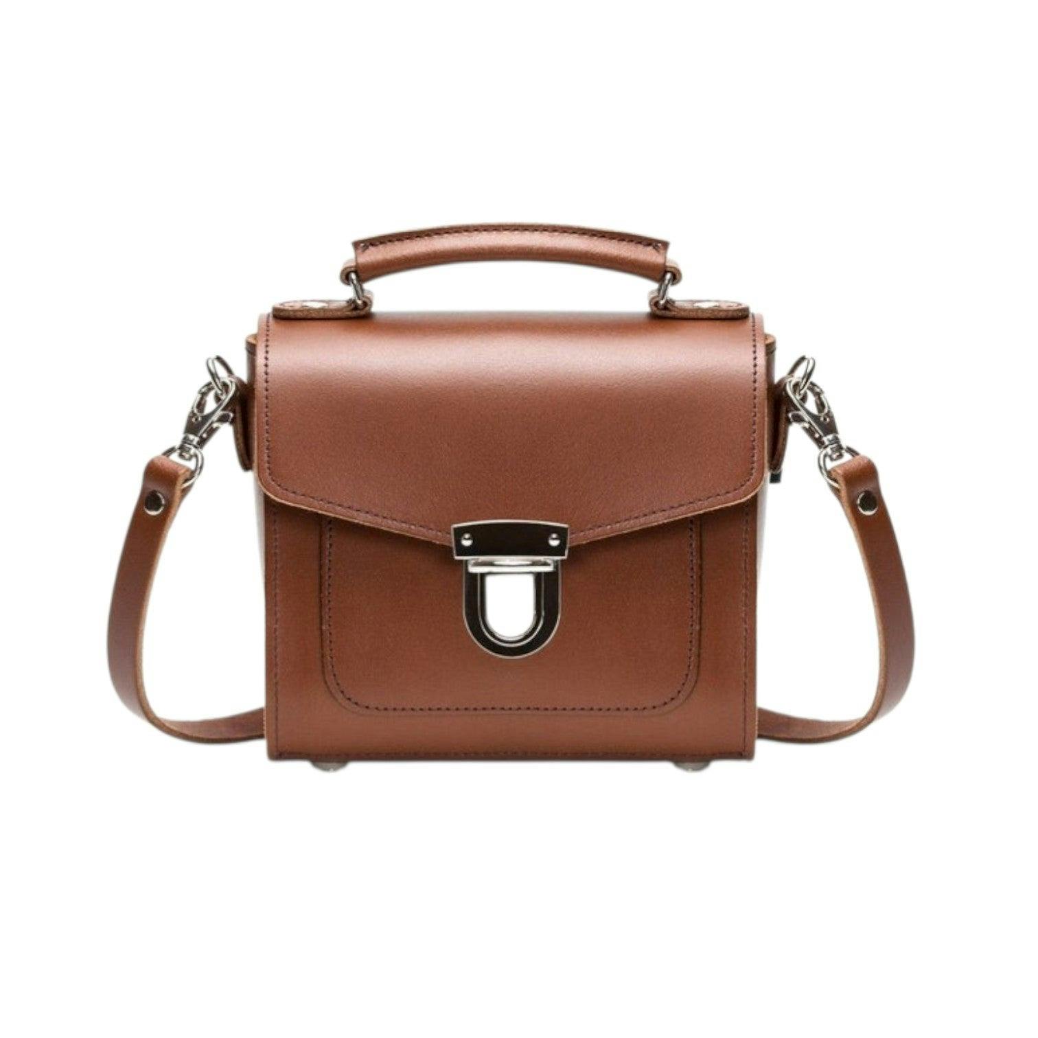 Zatchels Handmade Leather Sugarcube Handbag - Chestnut - Plus