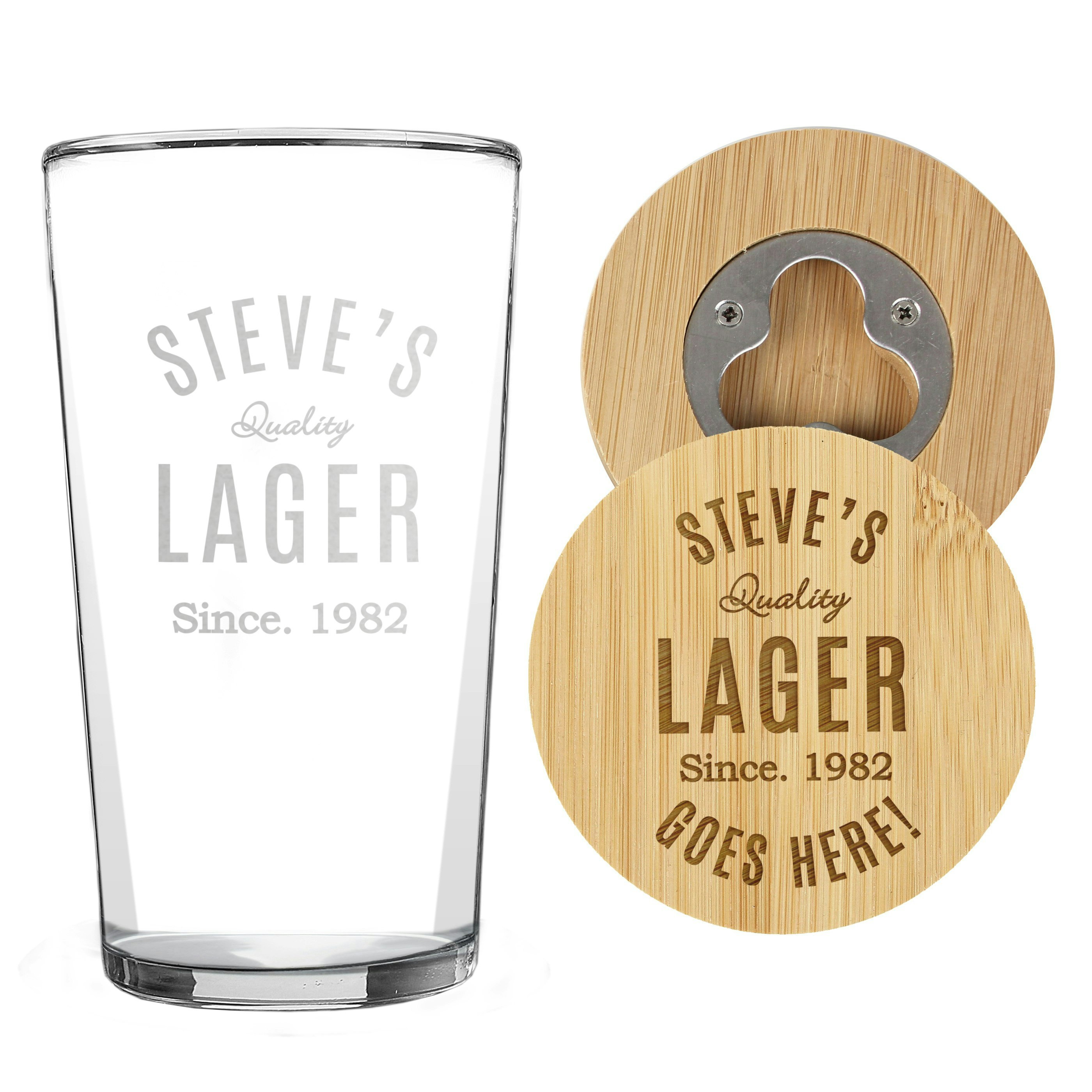 Personalised Memento Company Personalised Bottle Opener Coaster And Pint Glass