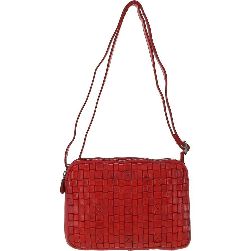 Ashwood Red Three Section Vintage Woven Leather Shoulder Bag - One Size - Leather