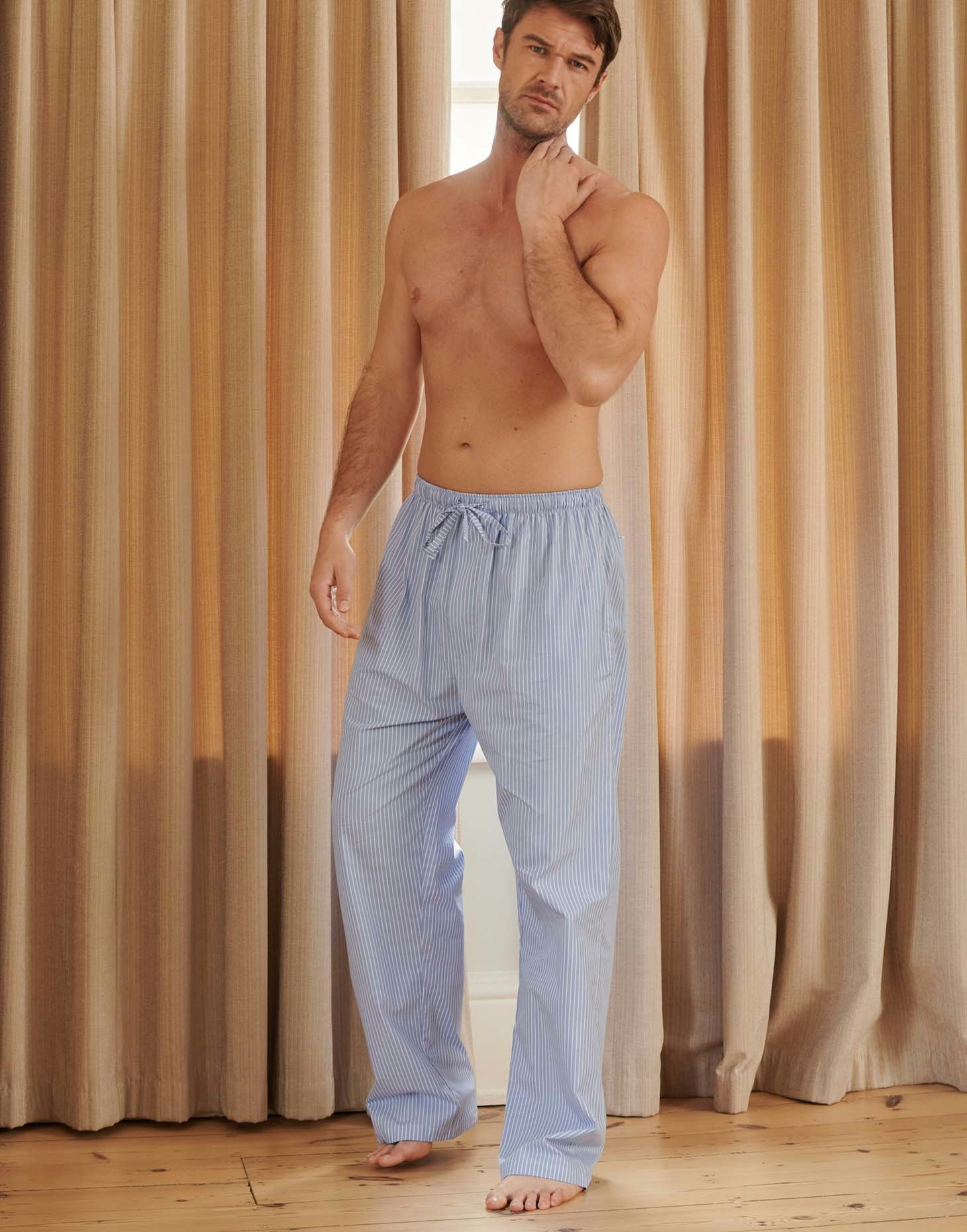 British Boxers Men's Sky Blue/White Crisp Cotton Pyjama Trousers - & Stripe - XX-Large