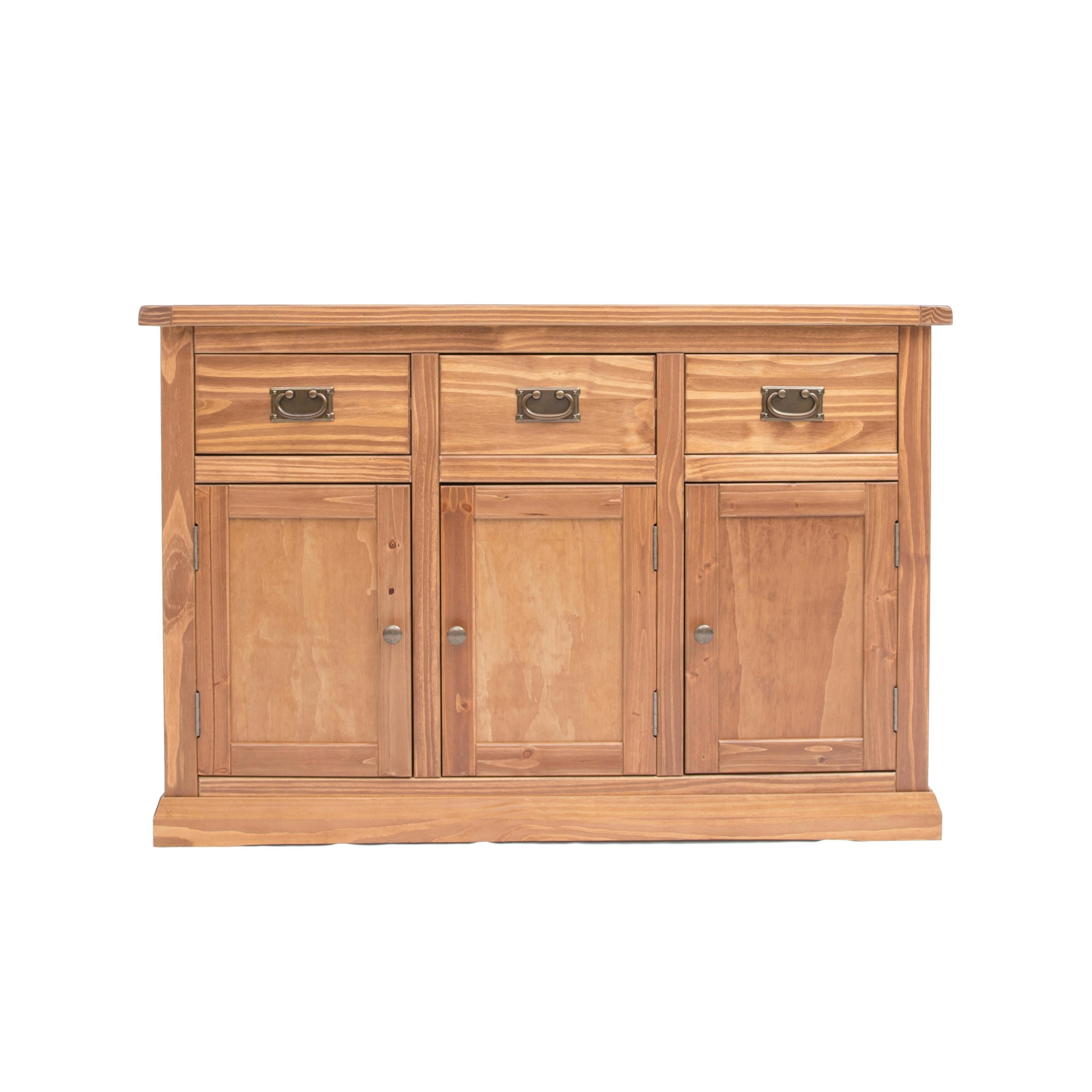 Rackhams Brown Tirolo Lacquered 3 Drawer 3 Door Sideboard Brass Drop Handle