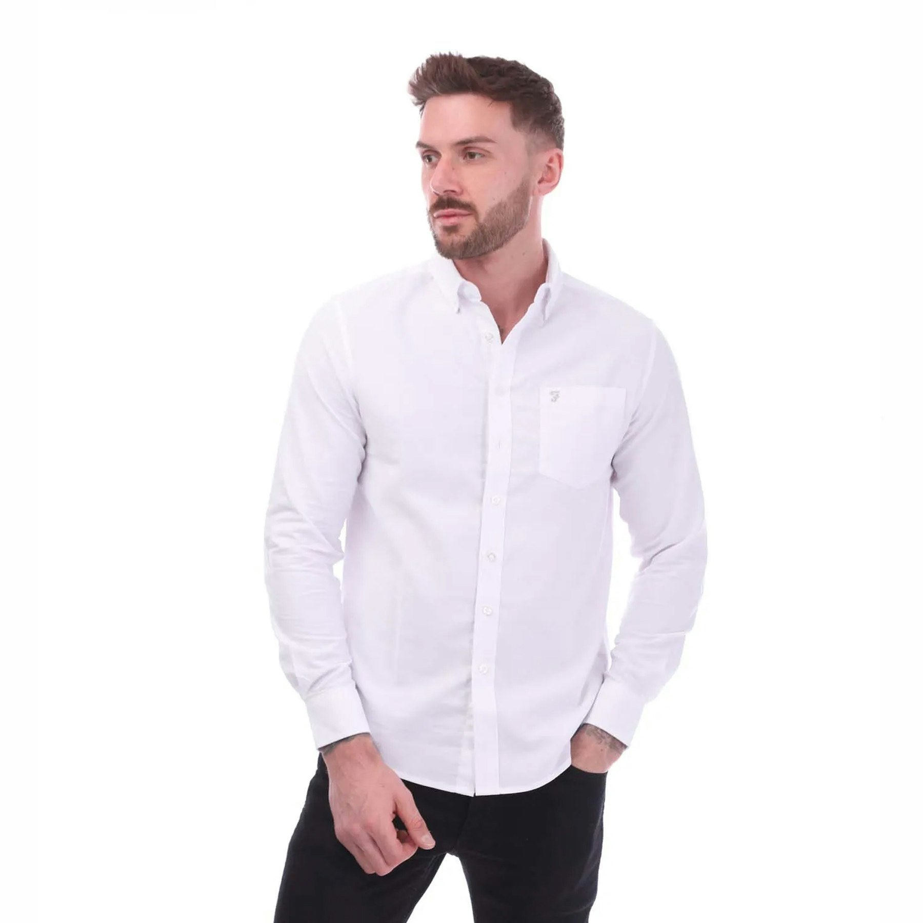 Farah Men's White Drayton Long-Sleeved Shirt - Medium