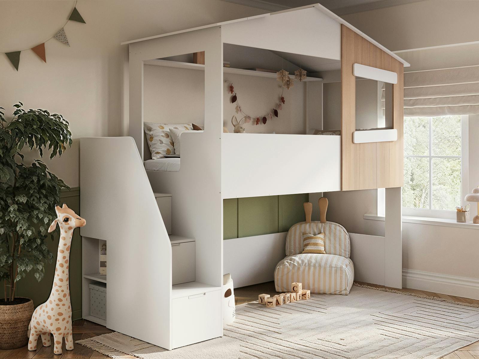Flair Dreamland White Oak House Staircase Mid Sleeper Bed - Small Size - Image 5