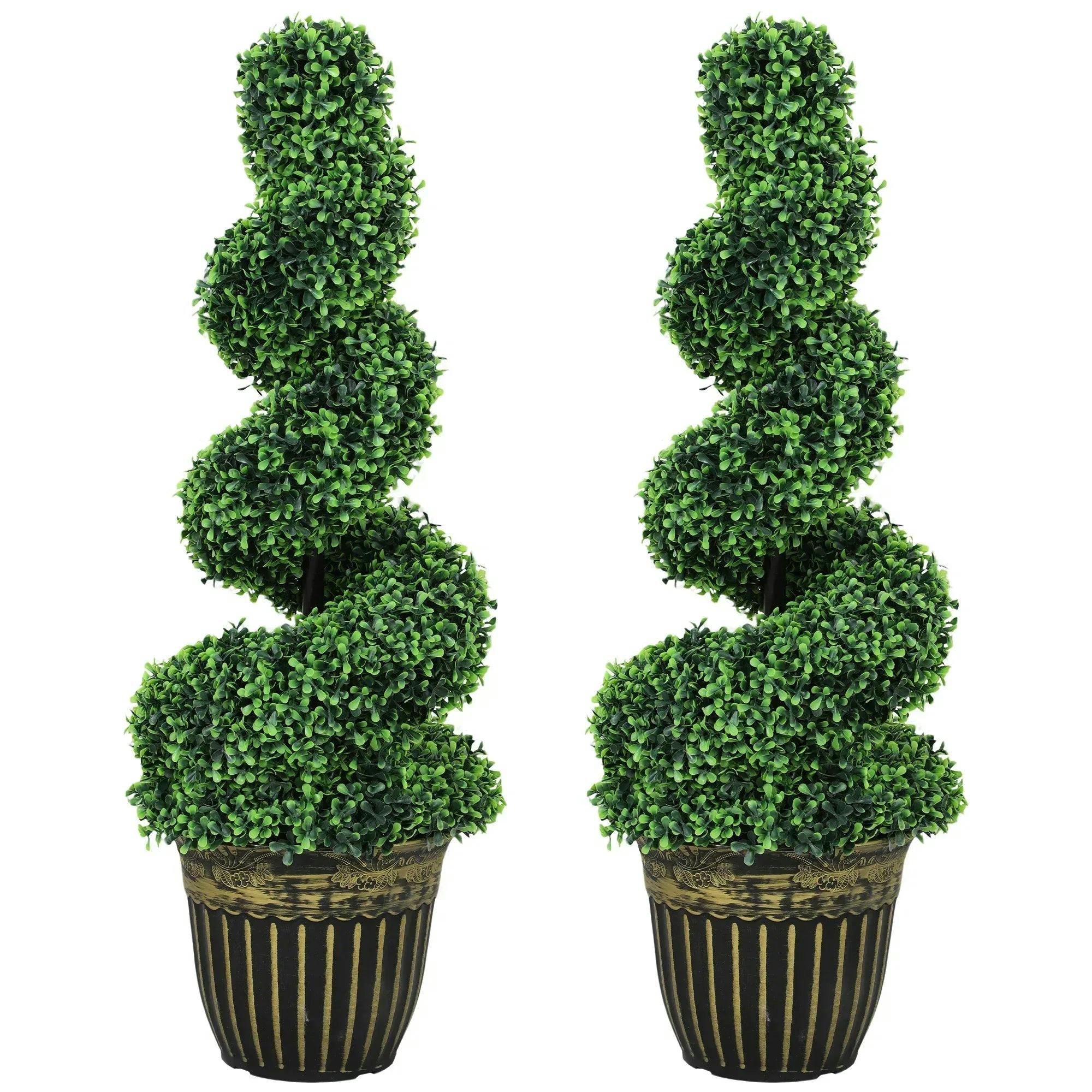 HOMCOM Artificial Topiary Spiral Boxwood Trees, Set of 2 90cm, Green | Decorative Artificial Plants in Pot, Fake Plants, Home Indoor Outdoor Decor - Image 7