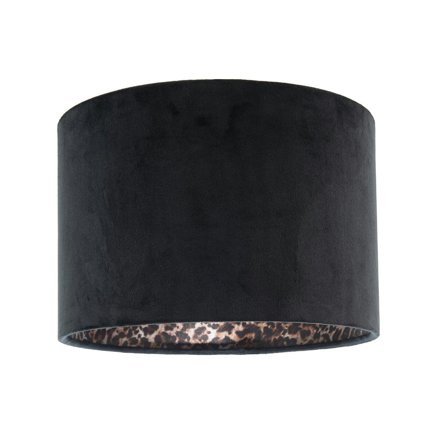Happy Homewares Black Velvet Lamp Shade With Inner Leopard Print Satin Shimmer Lining