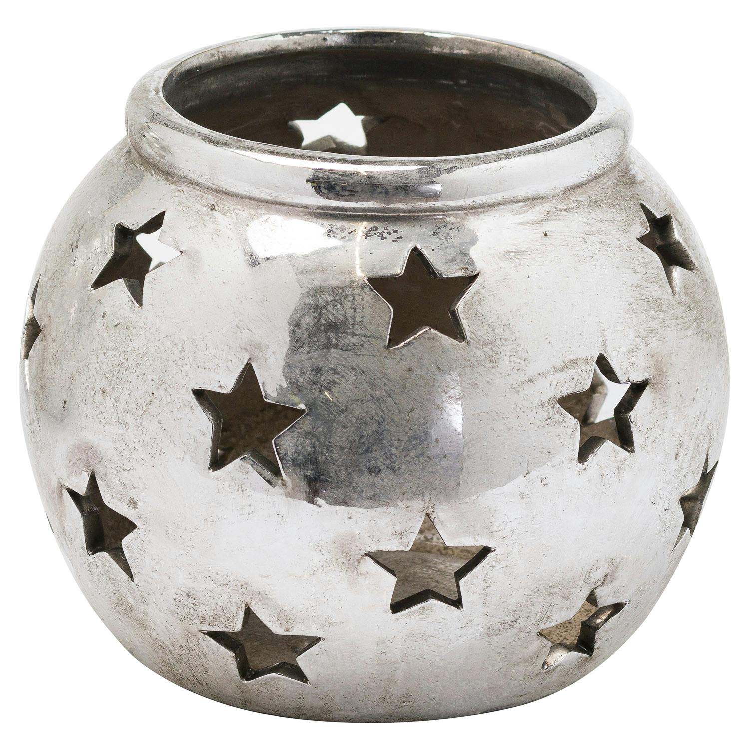 Hill Interiors Silver Aspen Star Candle Lantern - 10Cm X 14Cm - 100% Mixed