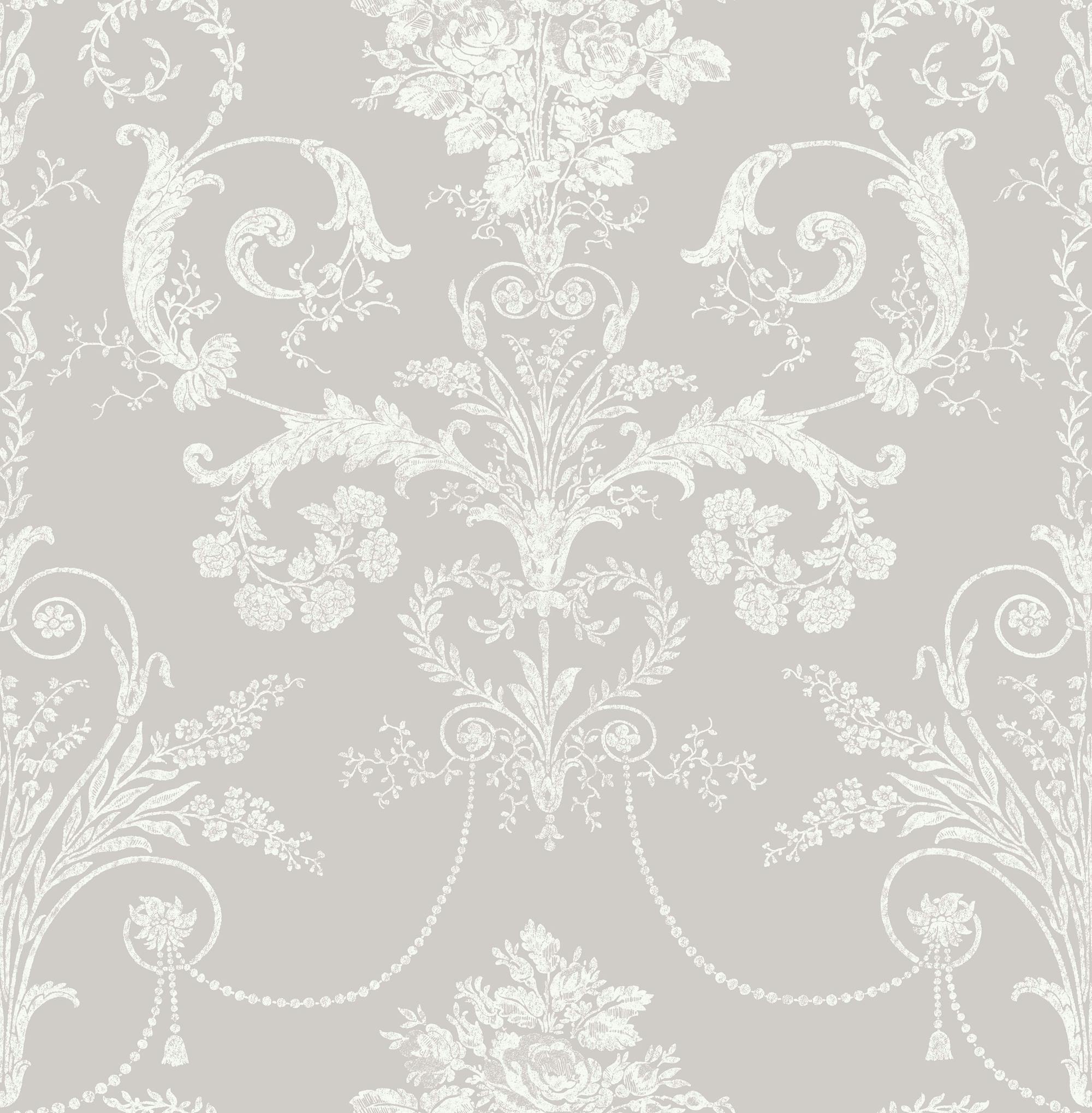 Laura Ashley White/Grey Josette Wallpaper - & Dove - 10M