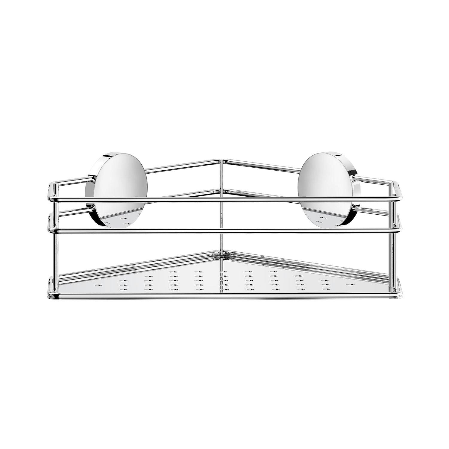 Beslagsboden Polished Chrome Stainless Steel Corner Shower Basket Self Adhesive Wall Mounted