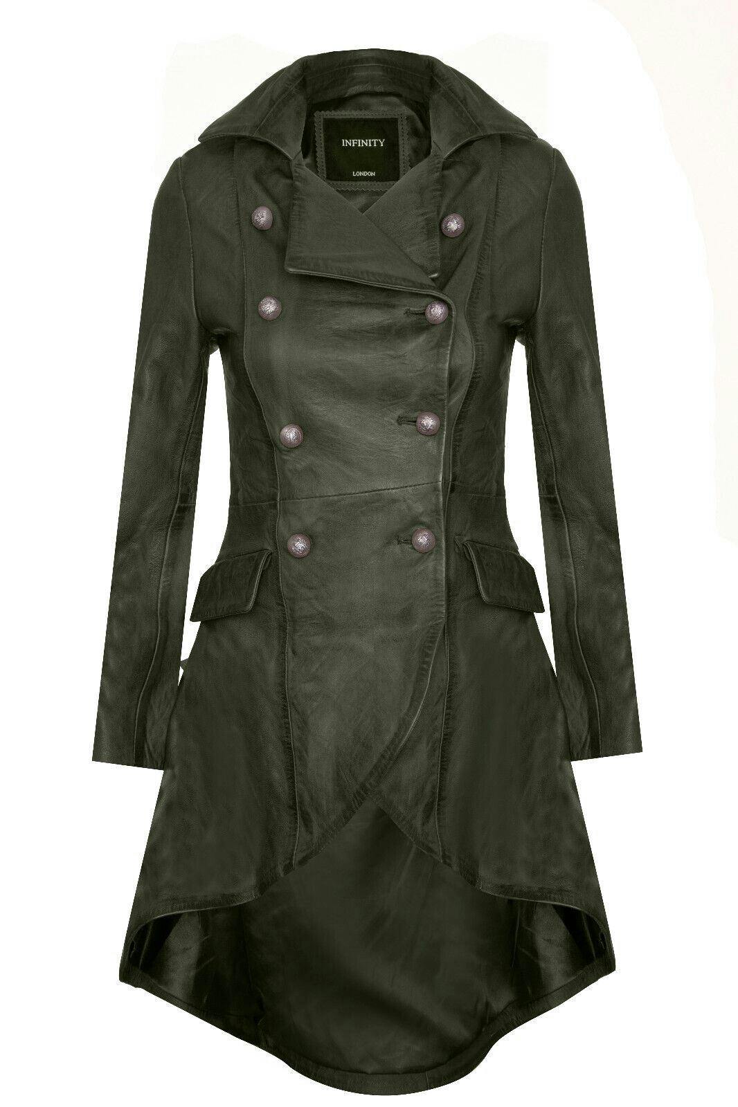 Infinity Leather Women's Green Goth Leather Edwardian Flare Coat-Rushmoor - Uk 4XL/22 | Eu 48 | Us 18