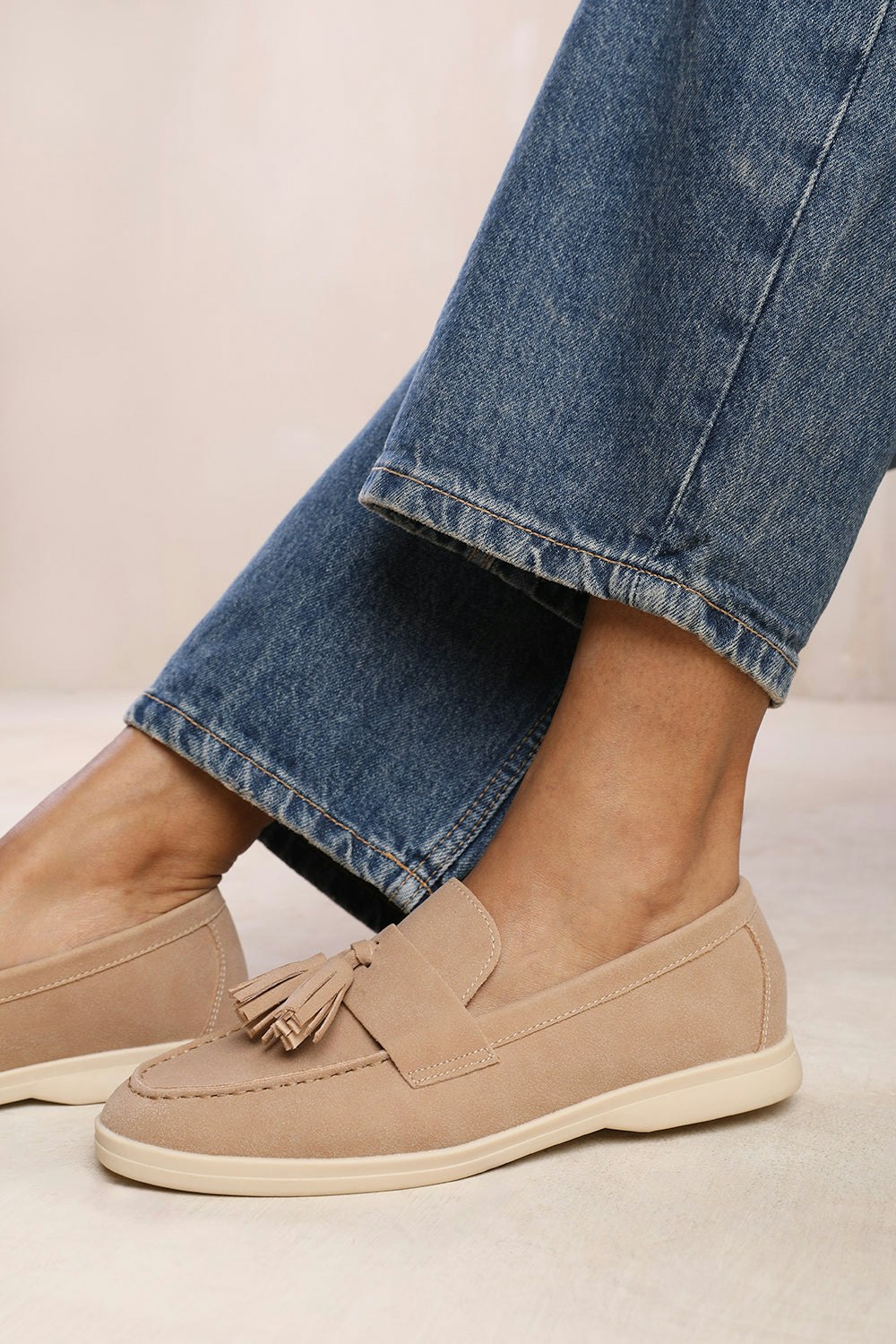 Where's That From Kenya Wide Fit Slip On Loafer With Tassel Detailing In Khaki Suede - Khaki 6E