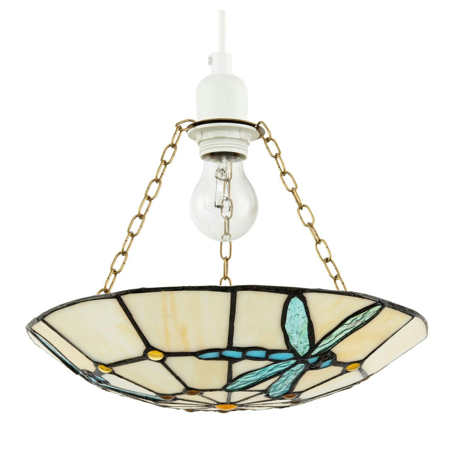 Rackhams Sky Blue/Green Aqua And Emerald Dragonfly Tiffany Glass Pendant Shade