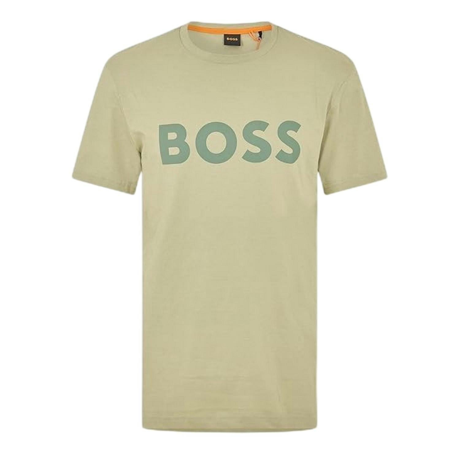 Boss Men's Green Thinking 1 Signature Logo Regular T-Shirt - S - 100% Mixed