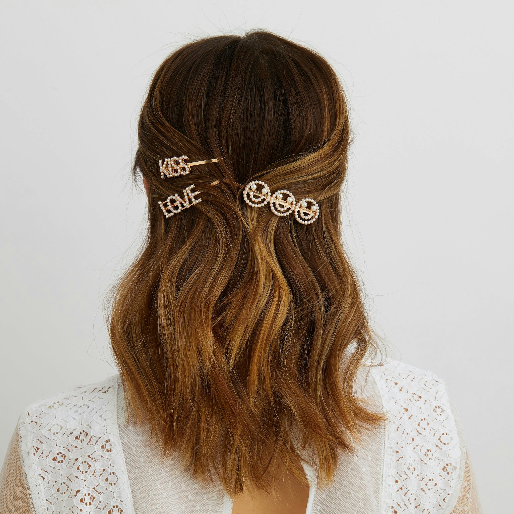 Queenmee Accessories Gold Love Hair Clip Pearl Set Of 3