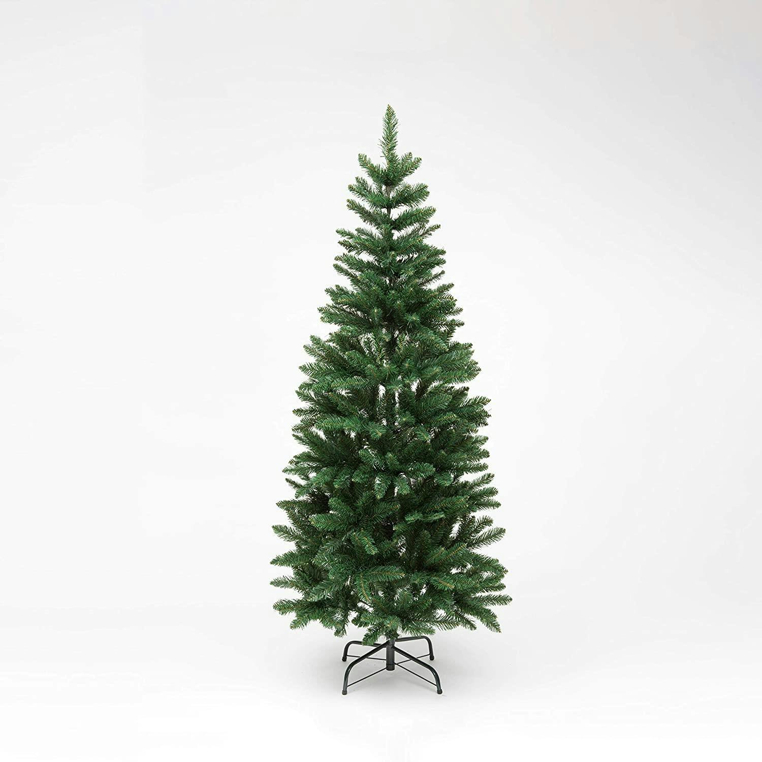 Shatchi Green 5Ft To 8Ft Slim Pine Artificial Christmas Tree With Pencil Point Tips And Metal Base - 6Ft - Pvc