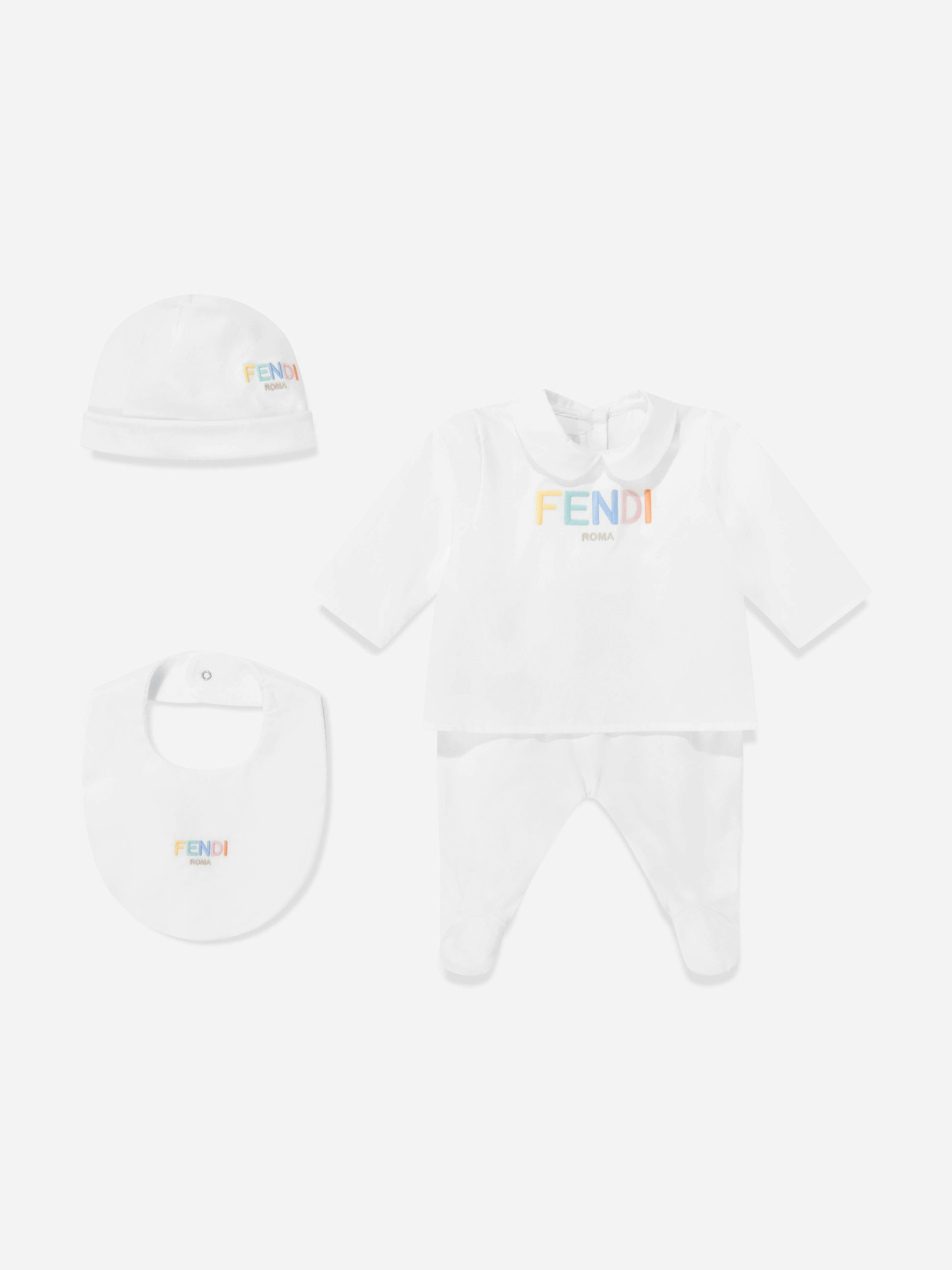 Fendi Kids Unisex Kids White Fendi Baby Logo Babygrow Set In - 6 Mths