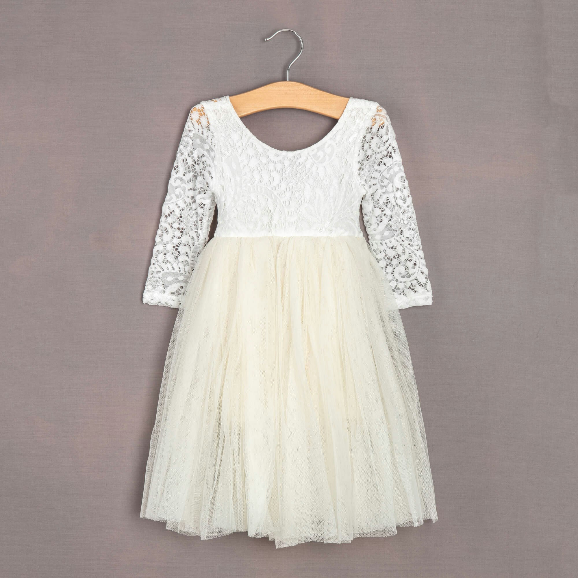 Uk Flower Girl Boutique Girls White/Cream Uk Flower Boutique Baby Bohemian Classic Long Sleeve Dress - Ice - 11/12 Years
