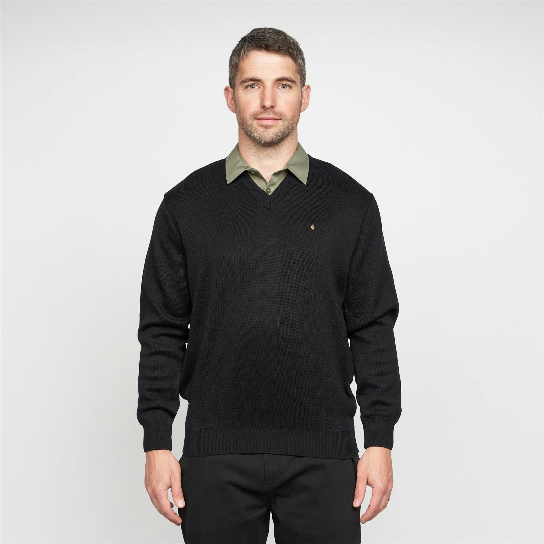 Gabicci Men's Black G00k01 Vee Neck Sweater Classic - Xl