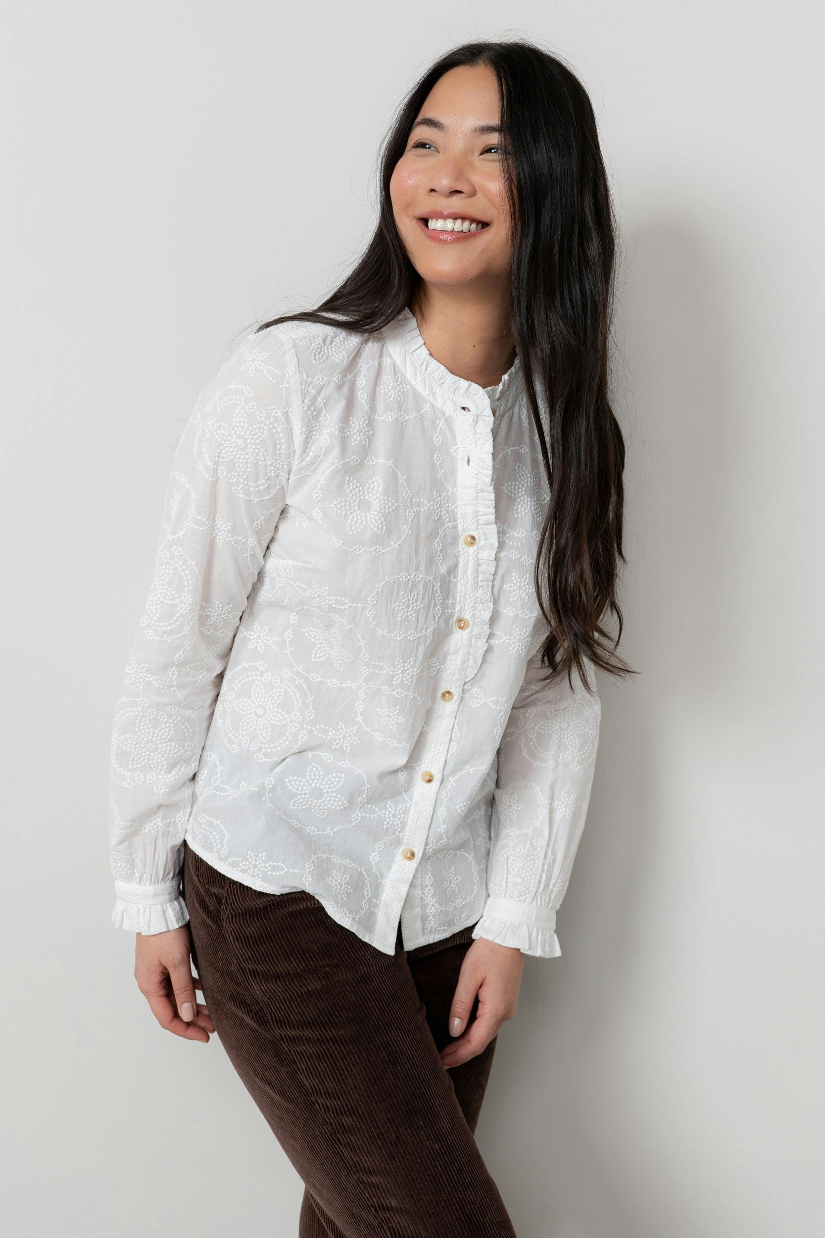Lily & Me White Rachel Embroidered Cotton Blouse - 18