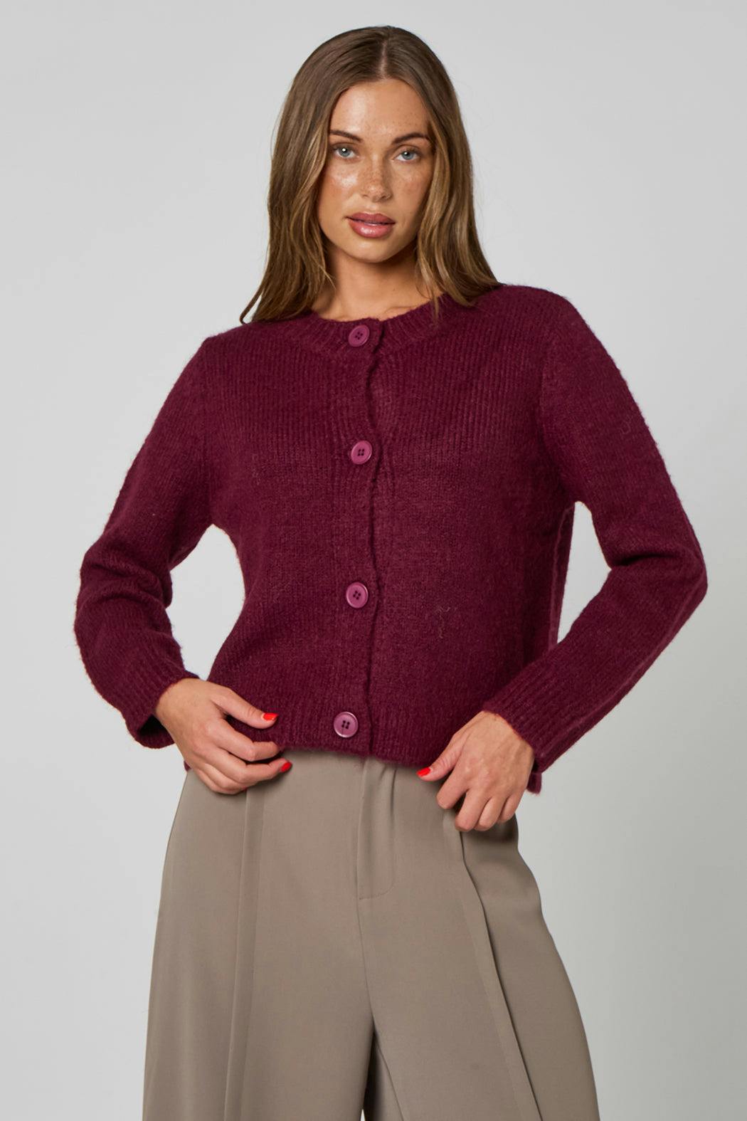 Urban Bliss Burgundy Cropped Soft Knit Cardigan - M