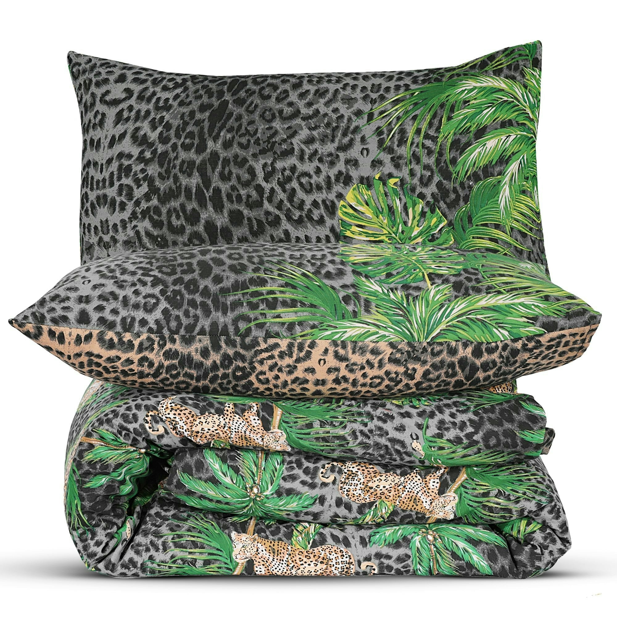 Velosso Green Leopard Jungle Printed Cotton Blend Duvet Cover And Pillowcase Set - Double