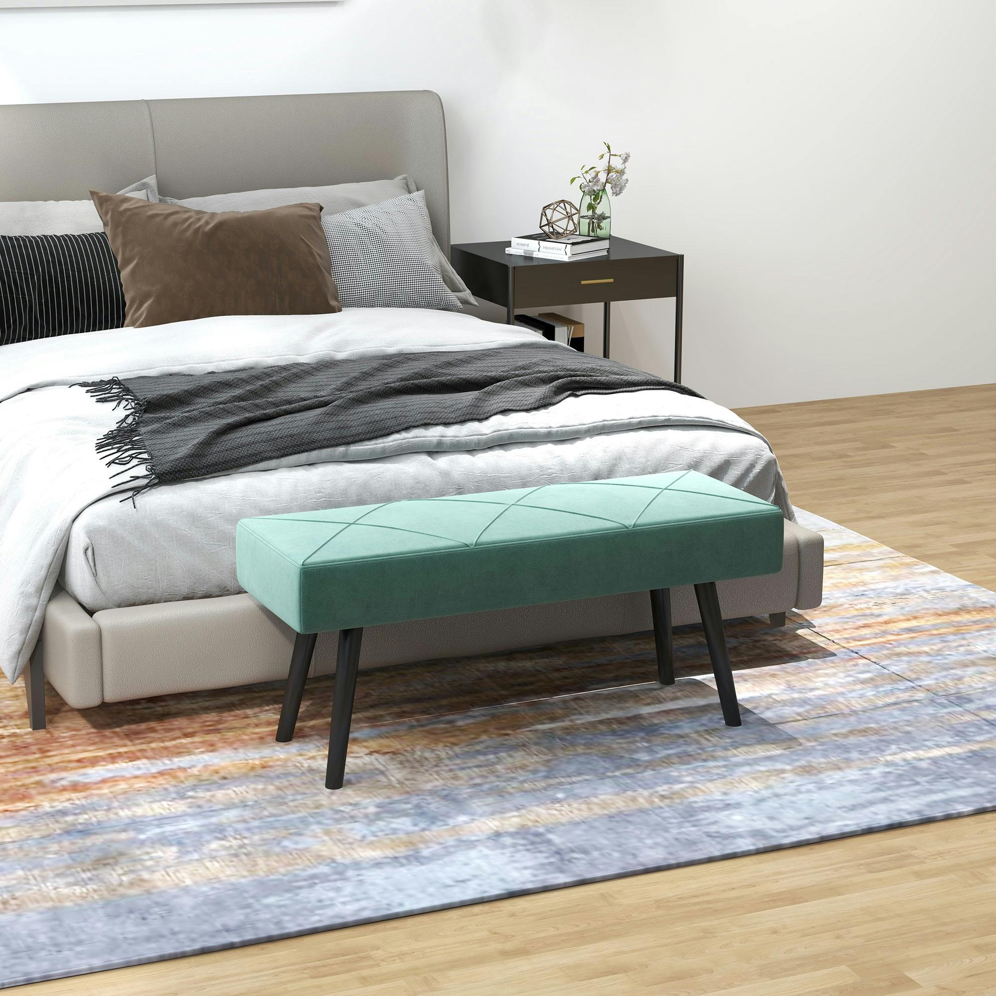 Rackhams Green End Of Bed Bench With X-Shape Design And Steel Legs, Upholstered Hallway Bench For Bedroom, - Image 7