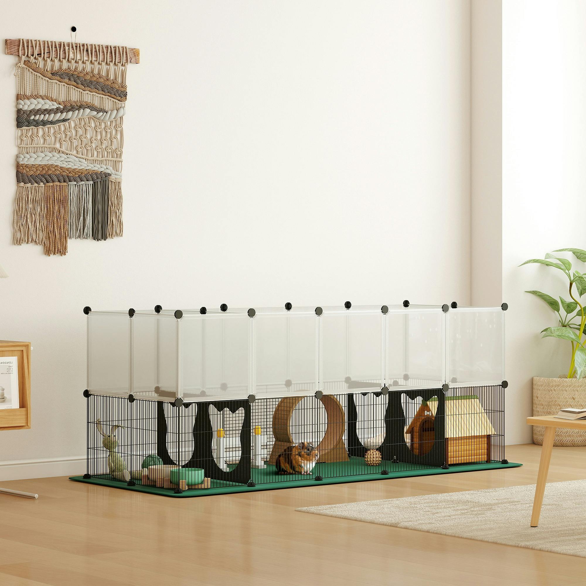 Pawhut Unisex Black Pet Playpen With Waterproof Mat, Diy Small Animal Enclosure 34 Panels In - Image 3
