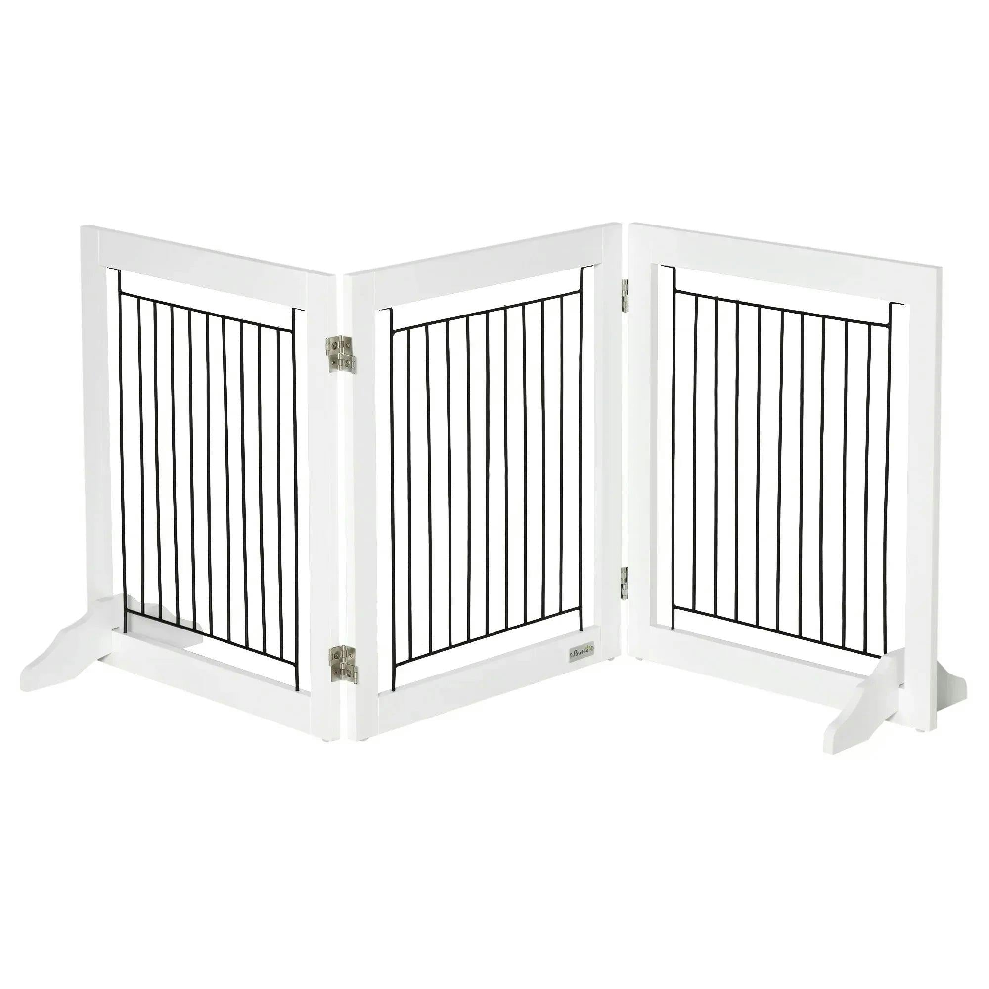 PawHut Foldable Wooden Pet Gate - White - Small Dogs - MDF & Steel Construction - Image 6