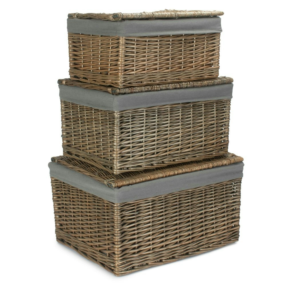 Rackhams Red/Cream Antique Wash Cotton Lined Storage Basket - Set Of 3