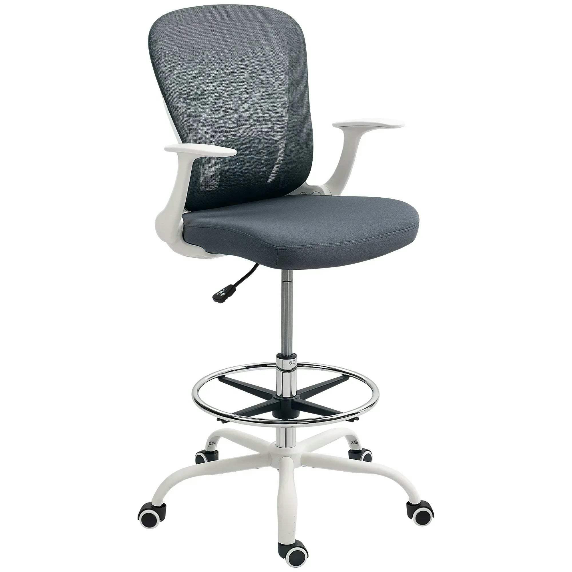 HOMCOM Mesh Draughtsman Chair, Ergonomic Drafting Chair in Grey - Image 2