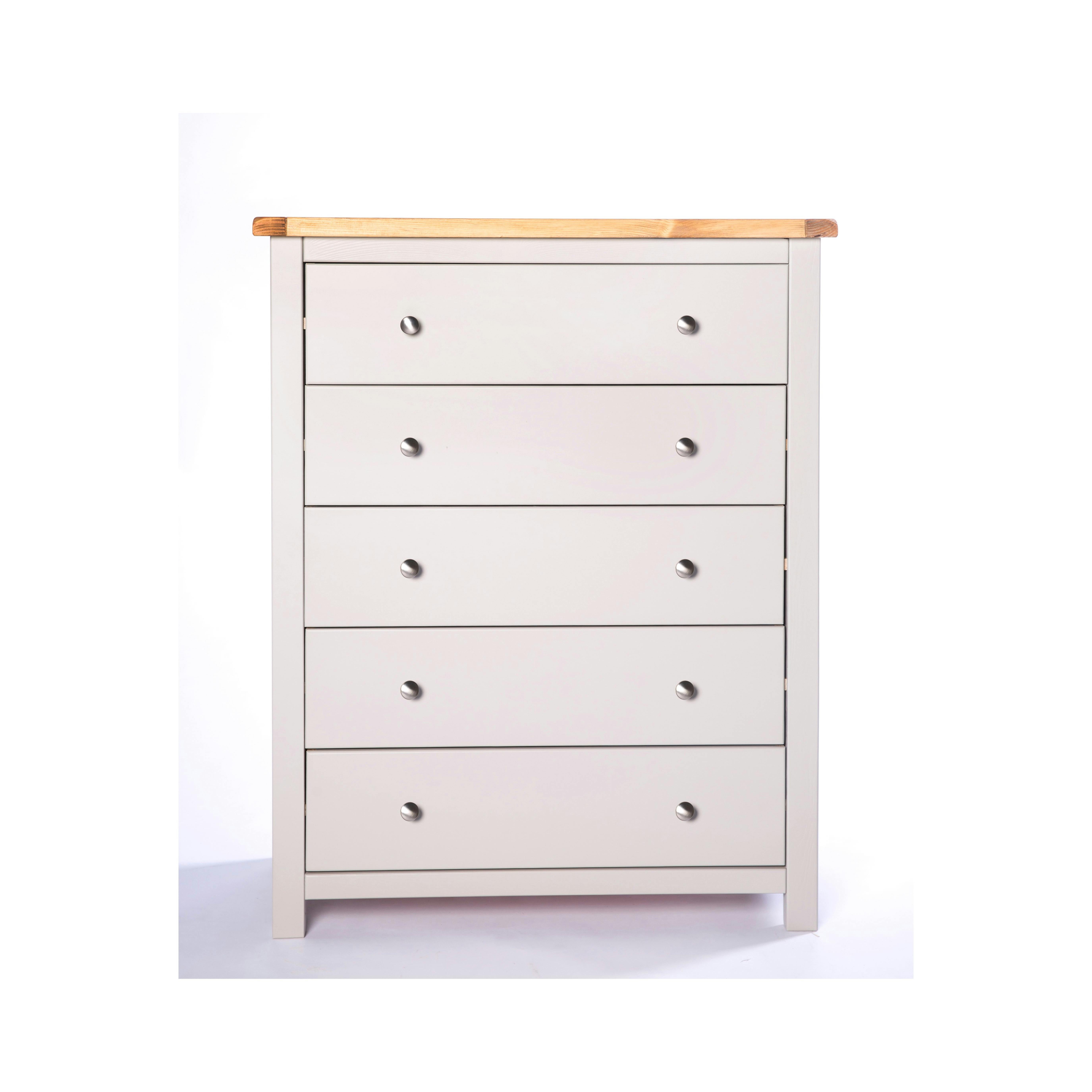 Rackhams Light/Grey Argenta 5 Drawer Chest Of Drawers Chrome Knob