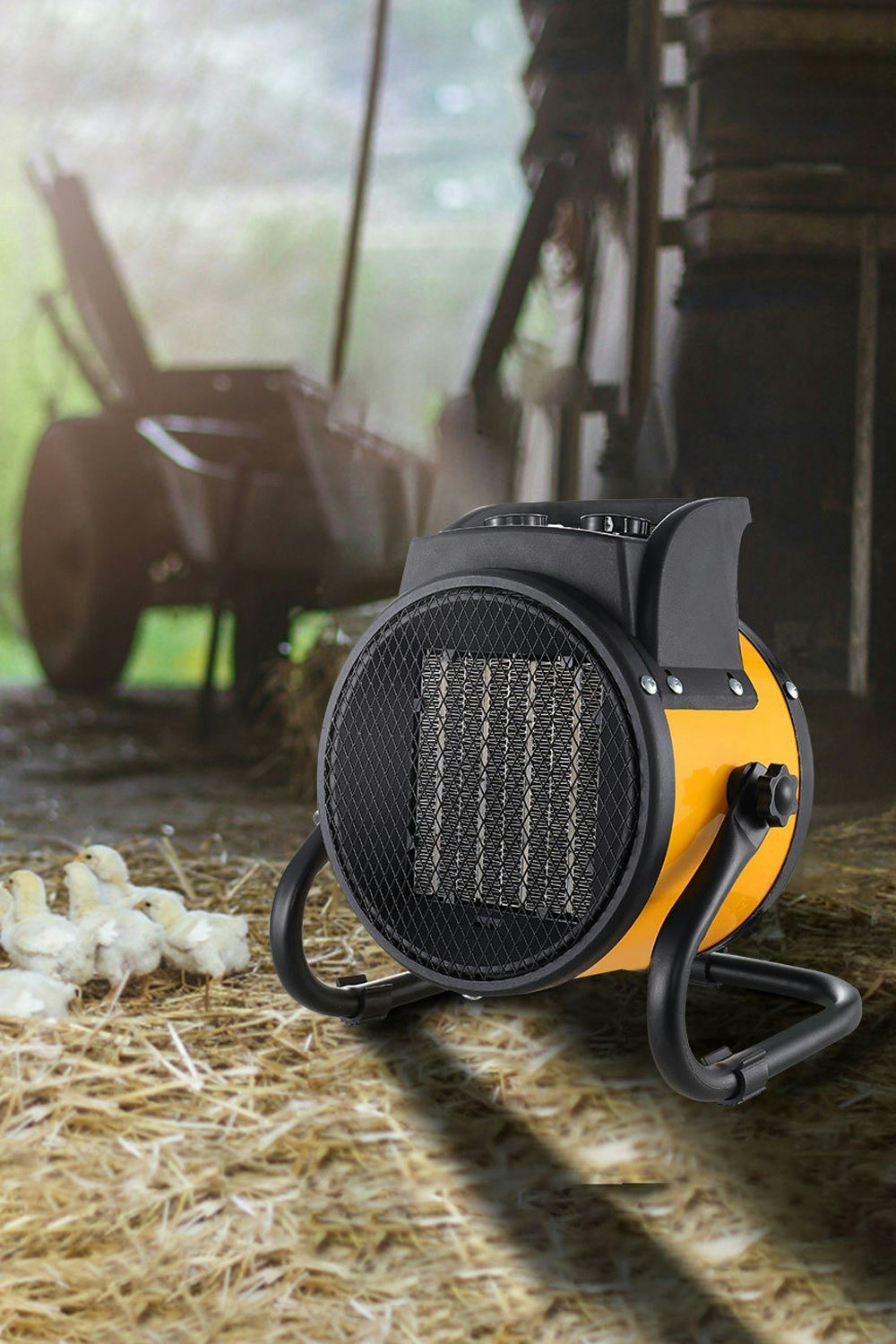 Living And Home Yellow 2Kw Portable Electric Garage Workshop Air Heater Indoor Air Fan Feater For Greenhouse Bedroom Workshop