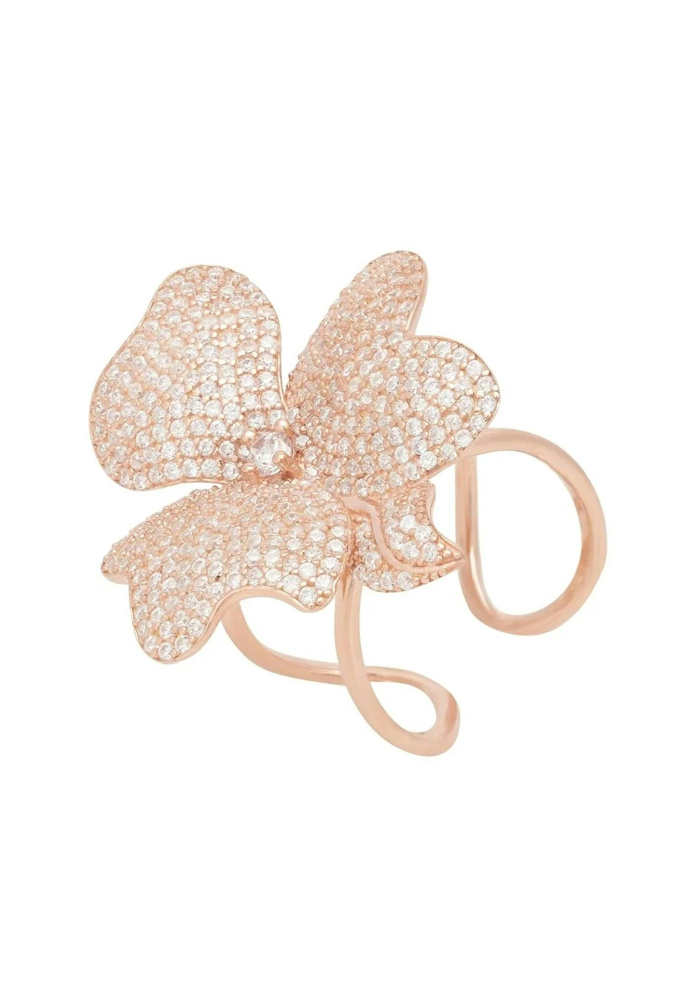 Latelita Black/Silver/White Flower Cocktail Ring Rosegold