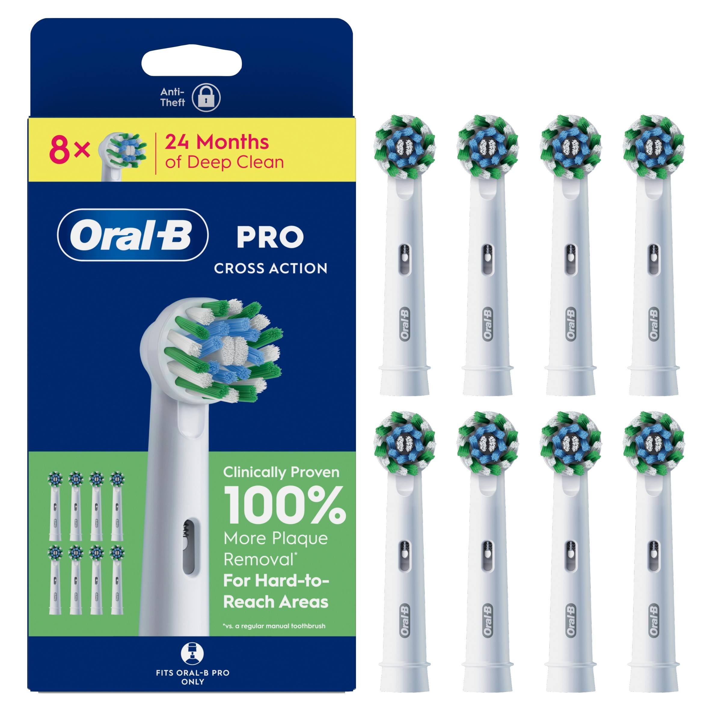 Oral-B Green/Yellow Pro Cross Action Toothbrush Heads, 8 Counts