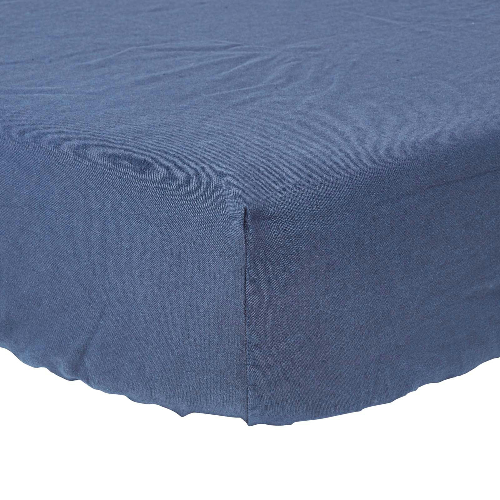 Homescapes Blue French Flax Linen Fitted Sheet – 46 Cm Extra Deep - Navy - Single