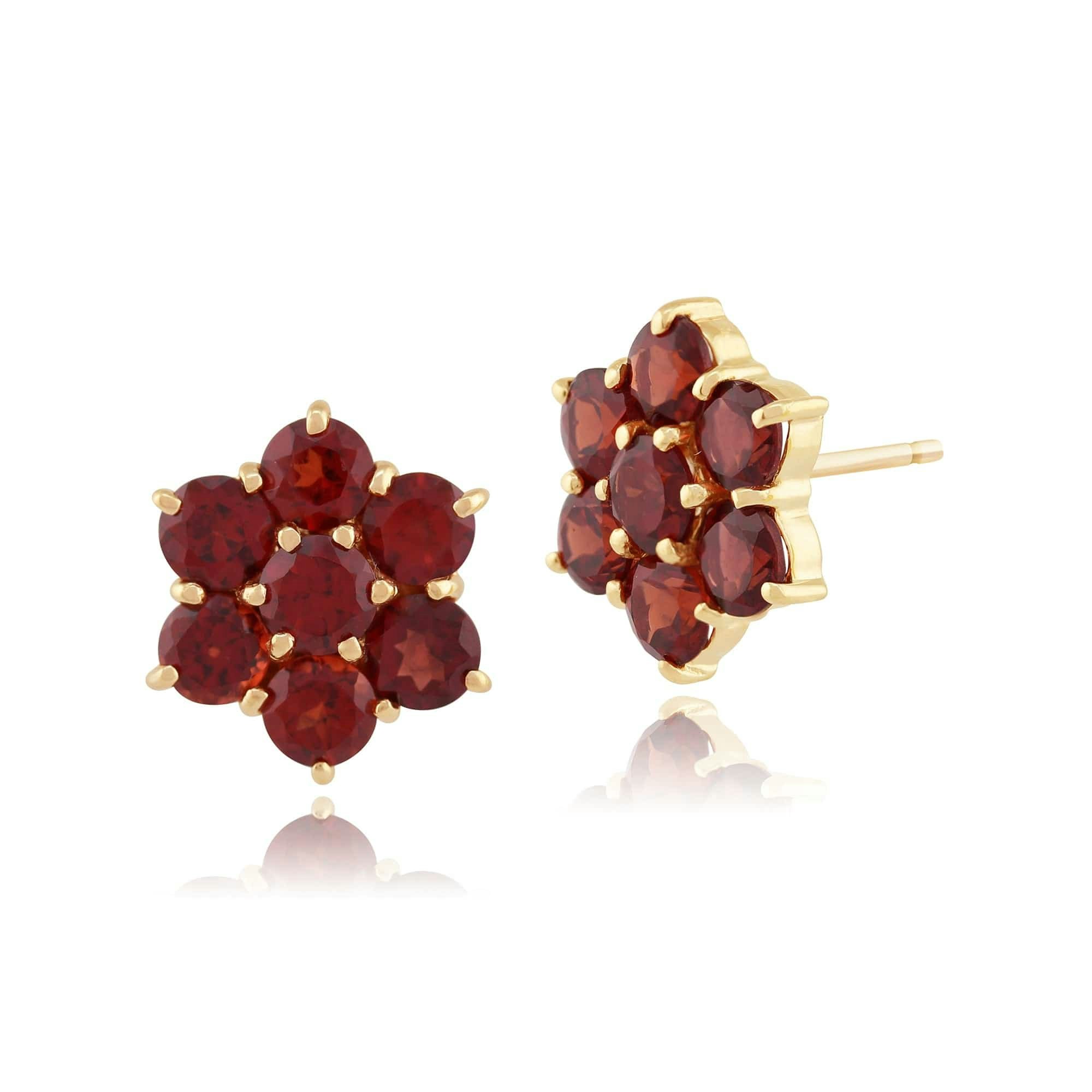 Gemondo Yellow/Gold Floral Round Garnet Cluster Stud Earrings In 9Ct