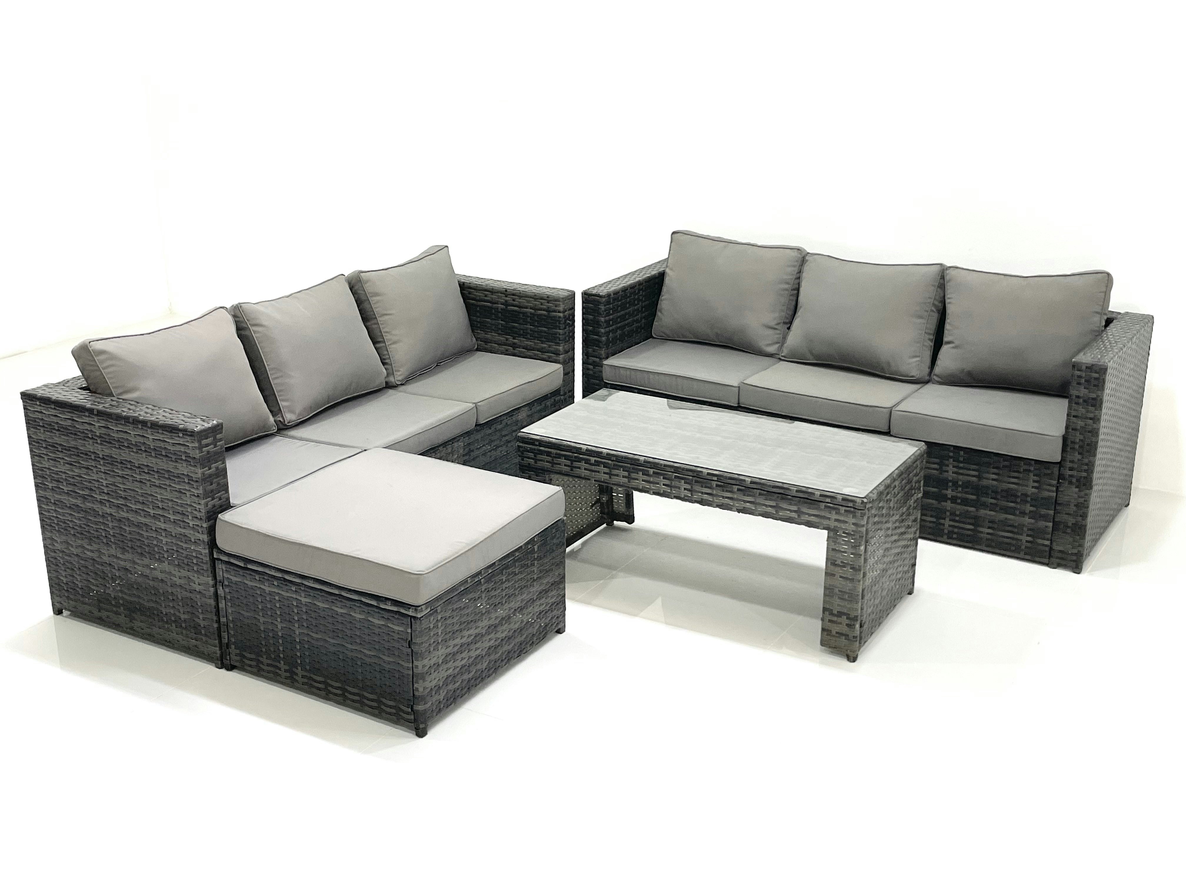 Fimous Dark/Grey Garden Outdoor Rattan Furniture Set With Sofa Coffee Table Big Footstool Mixed