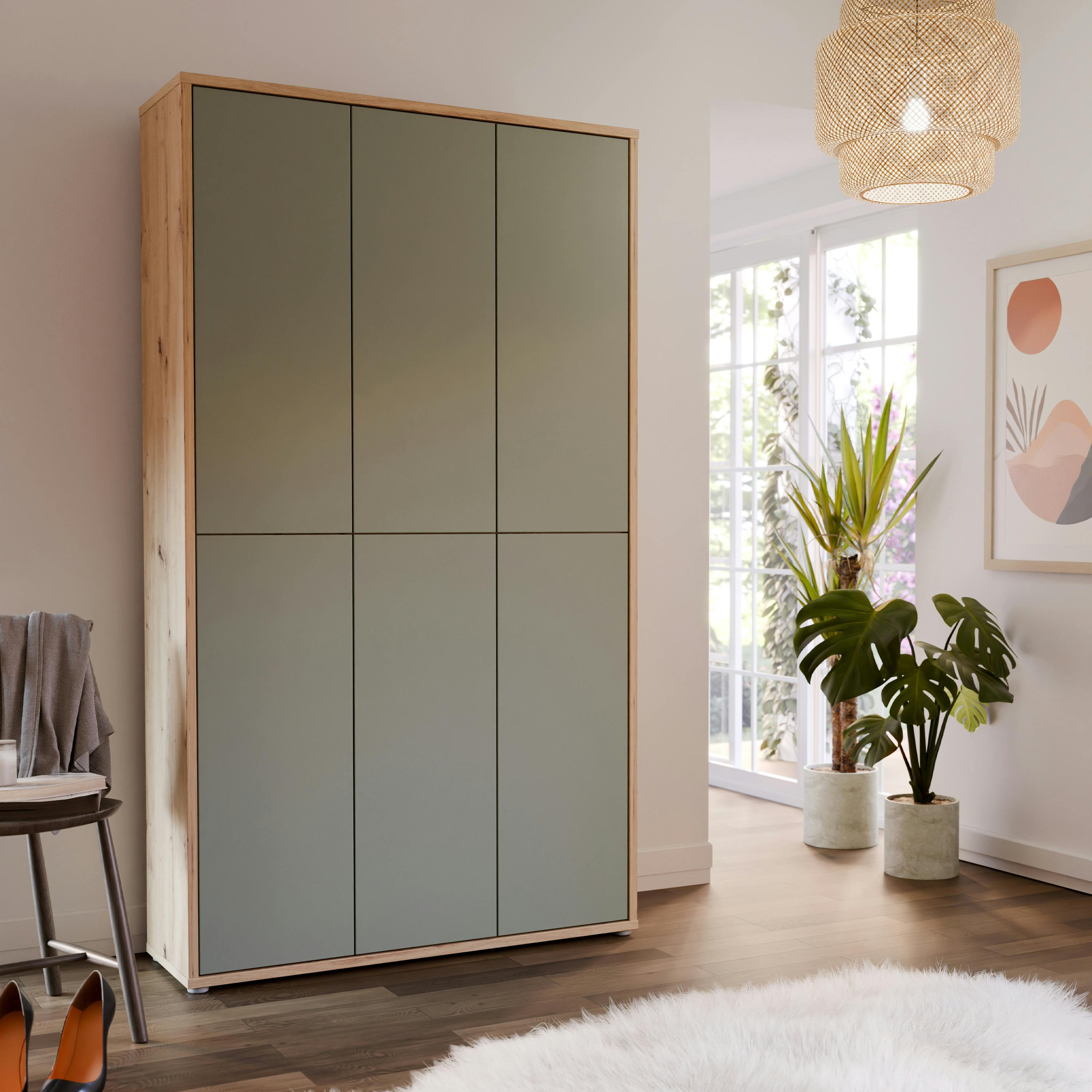 Furniture To Go Green Alice Springs Shoe Cabinet With 6 Doors Push-To-Open In Artisan Oak And Sage Doors - Matt - Standard - Artisan Oak & Sage