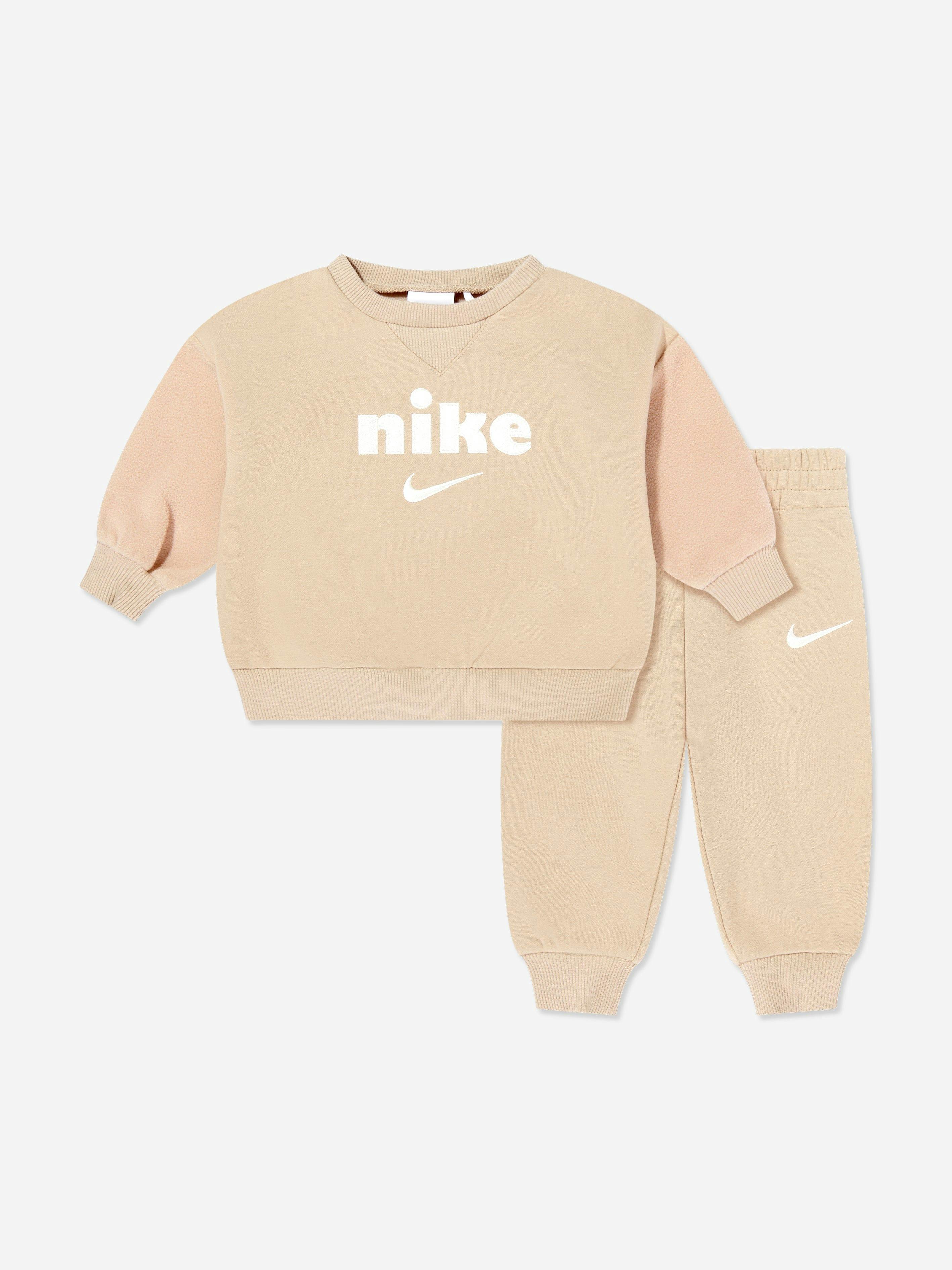 Nike Boys Beige Kids Logo Fleece Tracksuit In - 5 - 6 Years