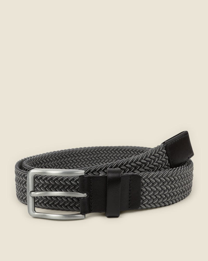 Larsson & Co Grey/White & Stitch Detail Woven Casual Stretch Belt - S (30-32)
