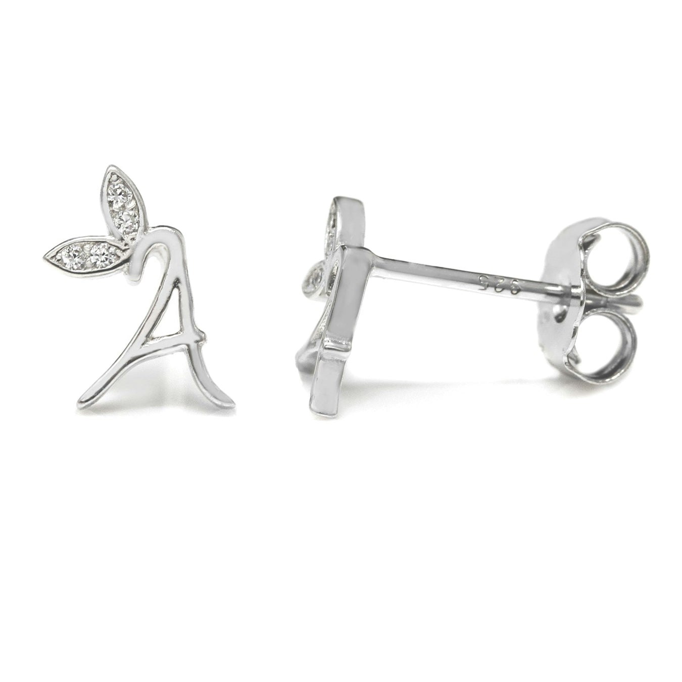 Say It With Silver Winged Initial Earrings - Sterling - A