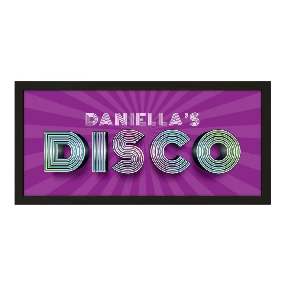 Rackhams Black/White Personalised Disco Wall Art Print - Framed Retro Sign For Home Or Party