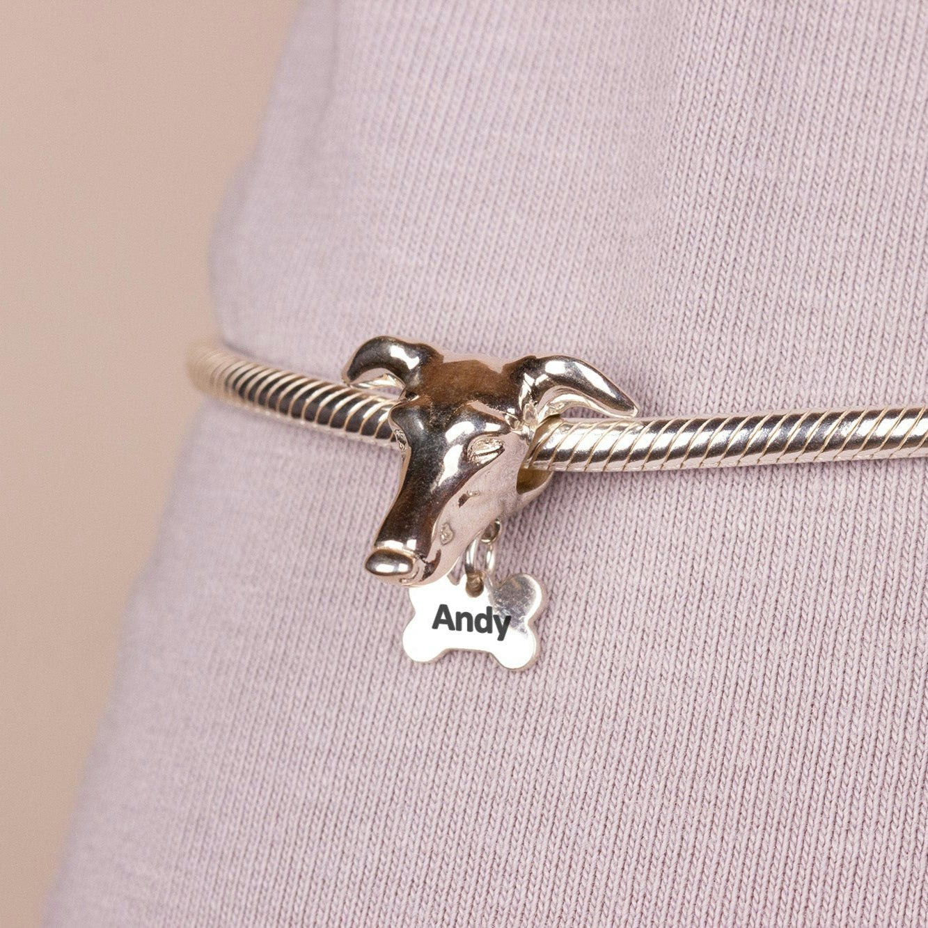 Mylee London Silver Greyhound Head Charm Bead - Personalised - No