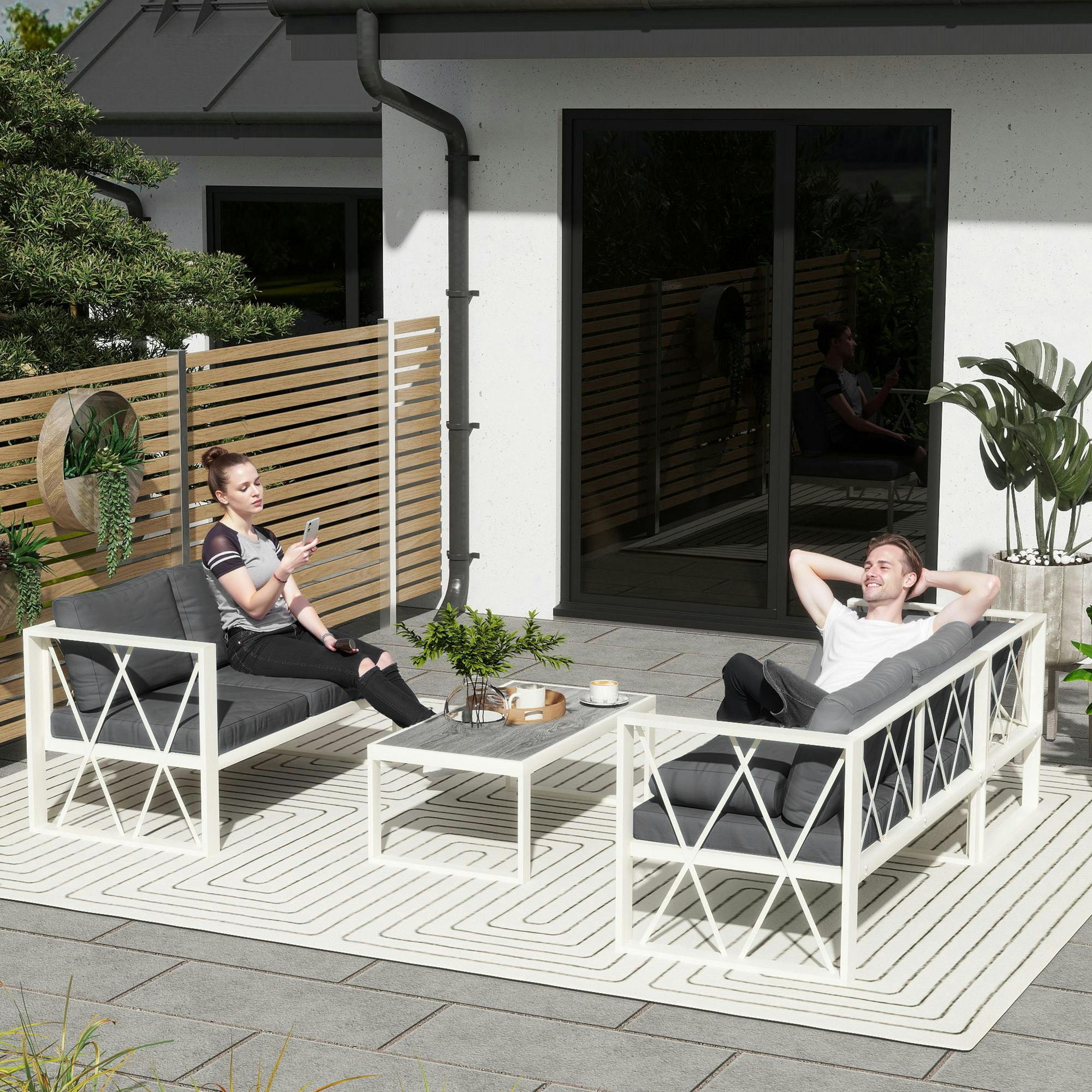Outsunny Grey 5 Seater Sectional Outdoor Sofa Set With Loveseats For Garden