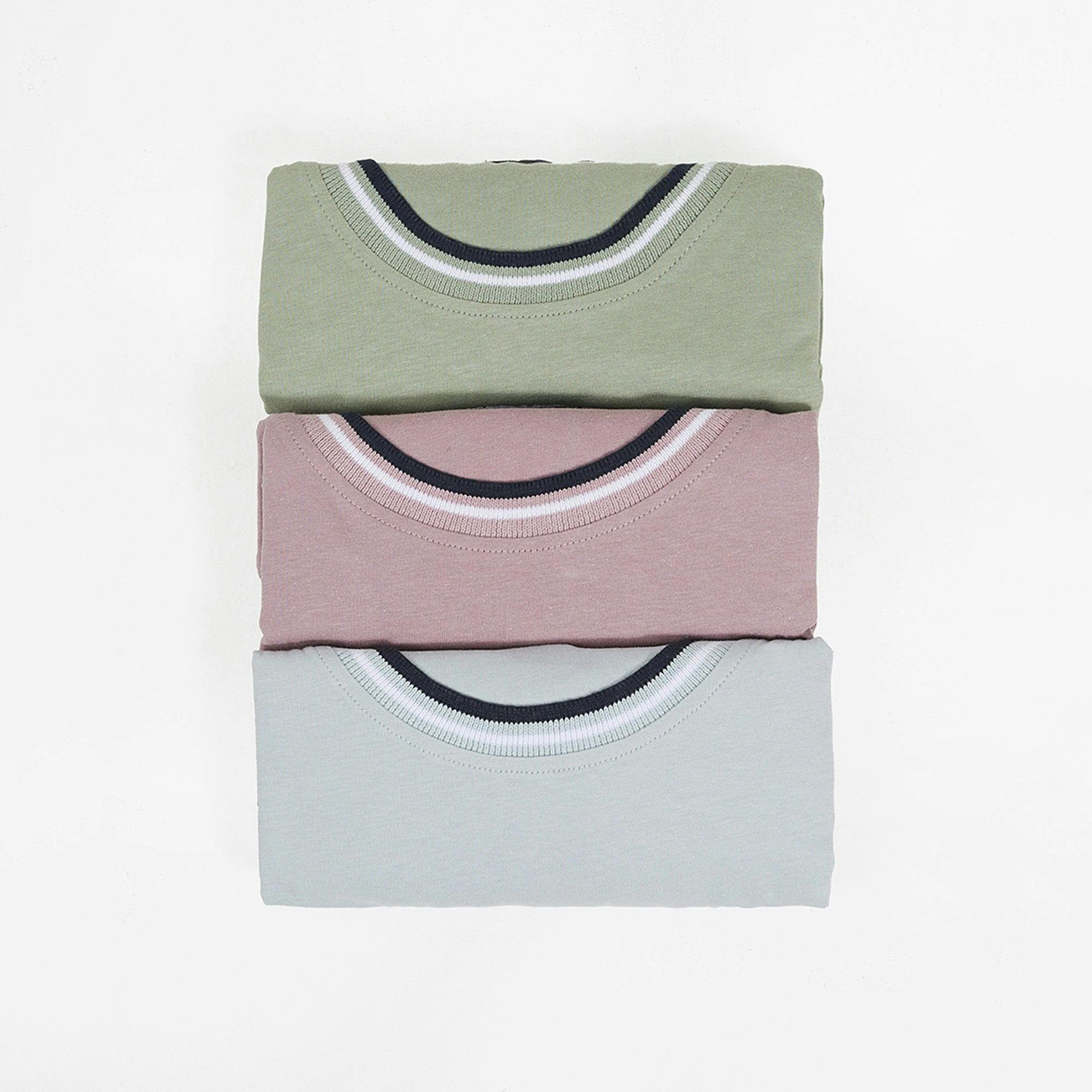 Brave Soul Green 3-Pack Crew Neck T-Shirts With Rib Detail - Pale - Pale - L