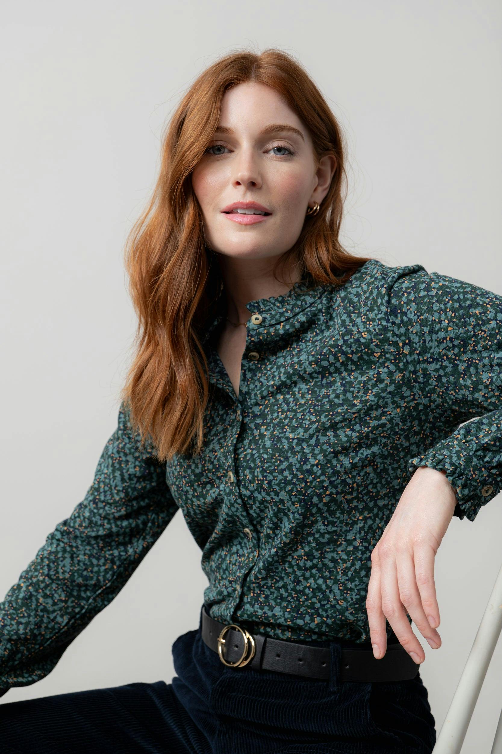 Lily & Me Green Hannah Organic Cotton Jersey Frill Shirt - 16