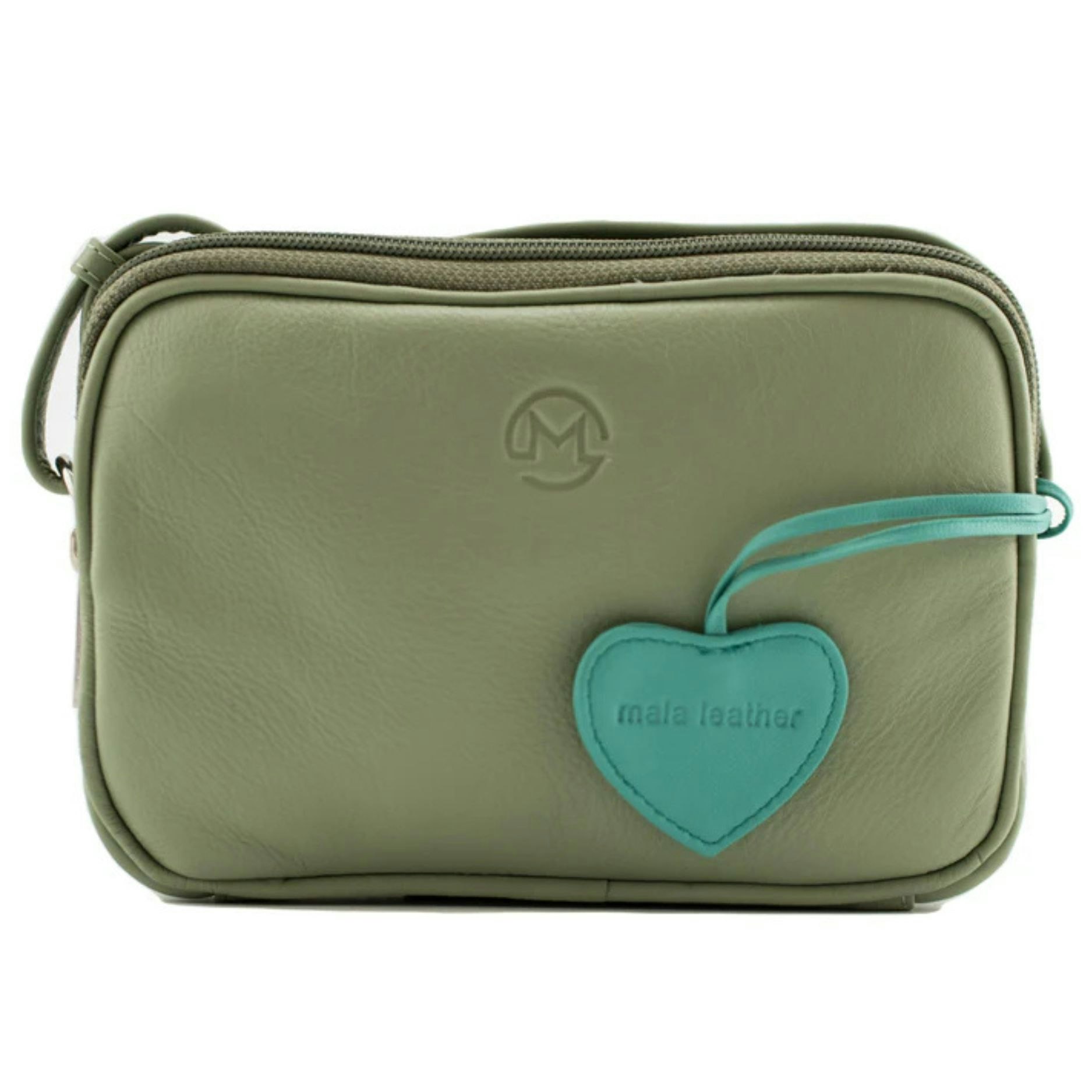 Mala Leather Green Anishka Camera Hearts Nappa Leather Crossbody Bag