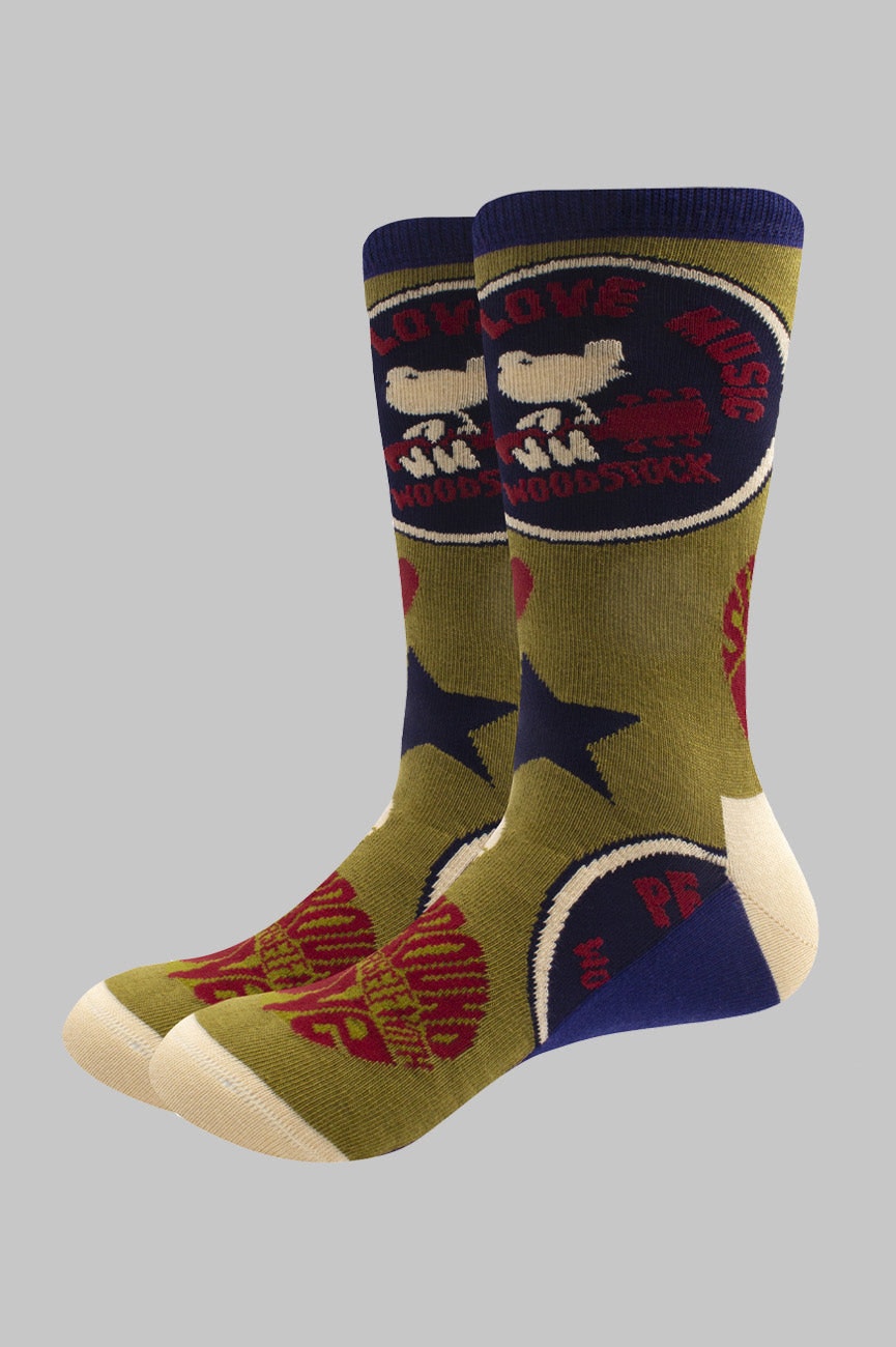 Paradiso Clothing Unisex Green Woodstock Peace Love Music Socks
