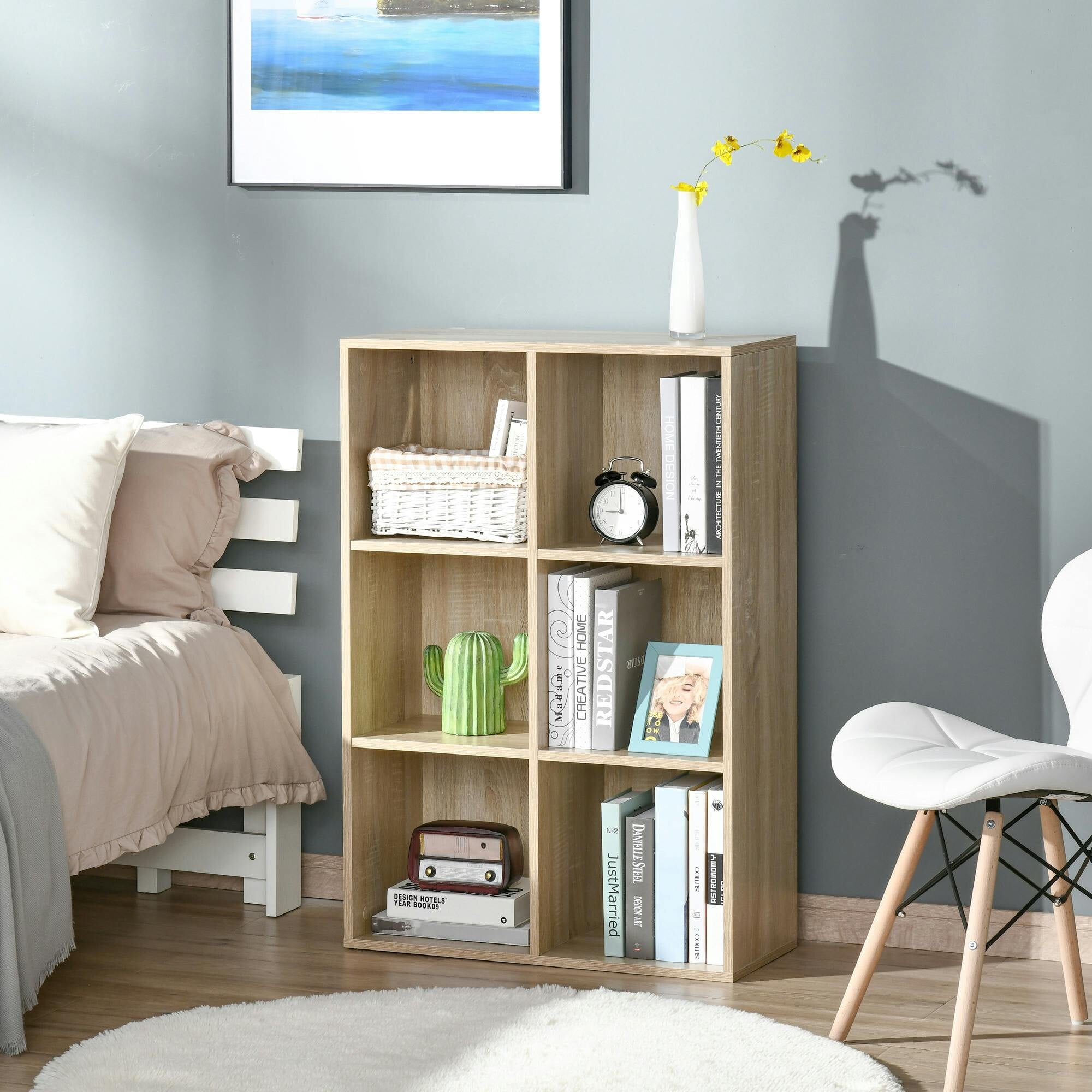 HOMCOM Cubic Cabinet Bookcase - Oak Brown, 6 Cubes, Particle Board, 97.5x65.5x30cm - Image 3