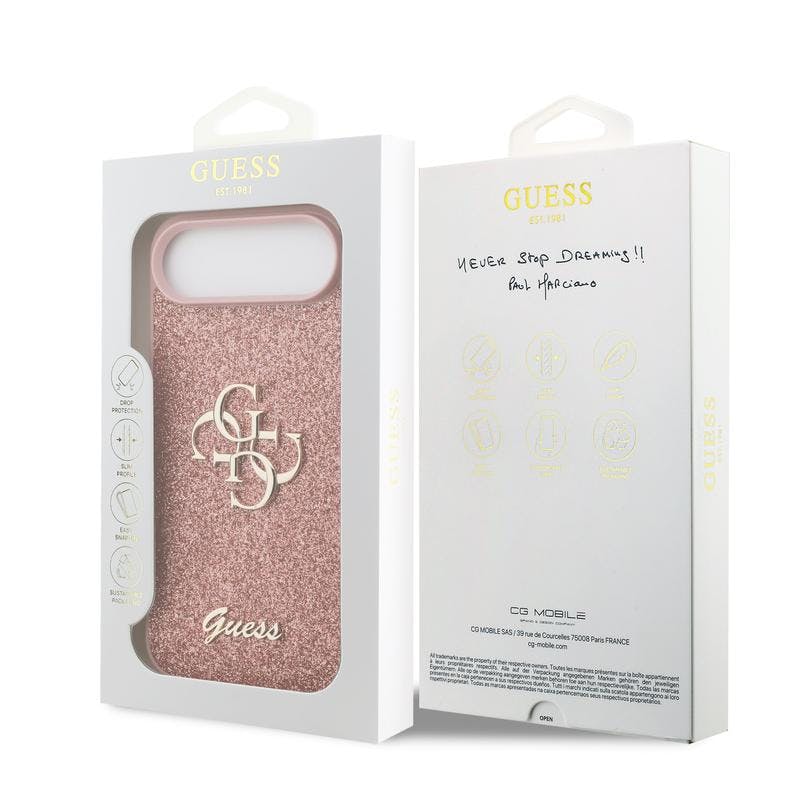 Guess Pink Pu Fixed Glitter Big 4G Metal Logo Case For Iphone 17 Air 6.5" - Guhcp17mhg4sgp